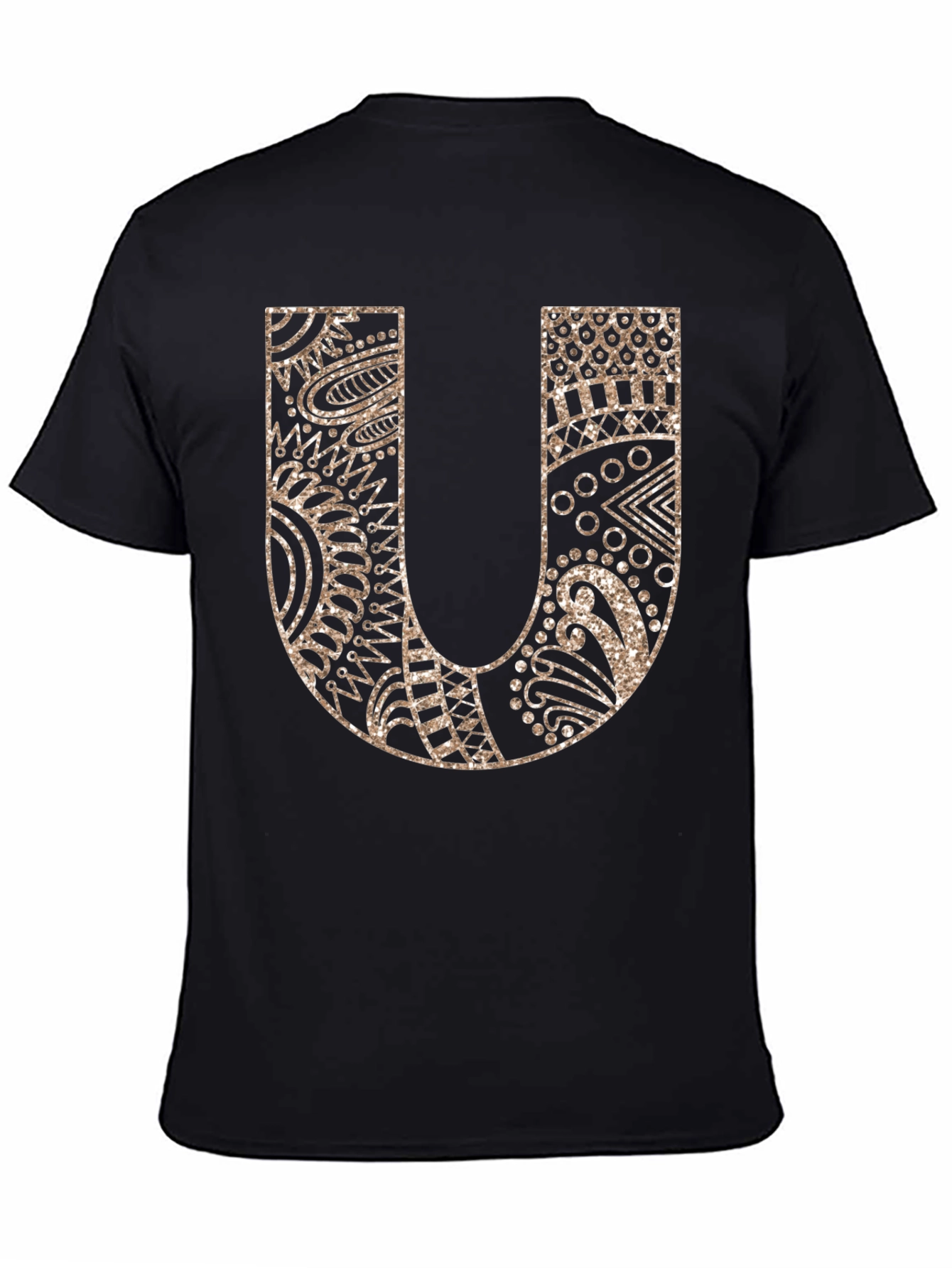 Letter U Graphic Tee - Black Cotton Blend Shirt