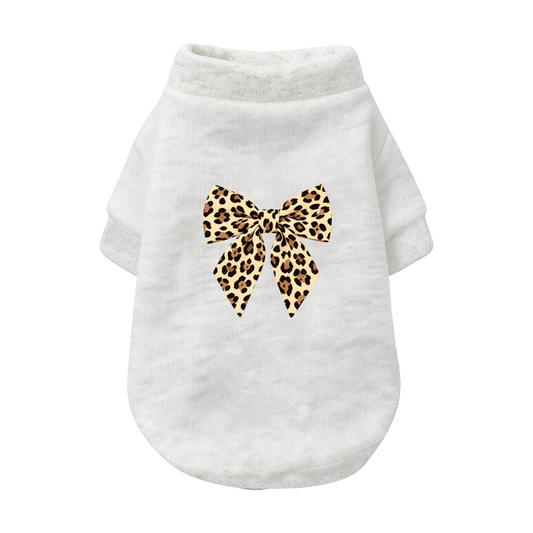 Vintage Leopard Bow Elegant White Small Pet Fashion Cardigan