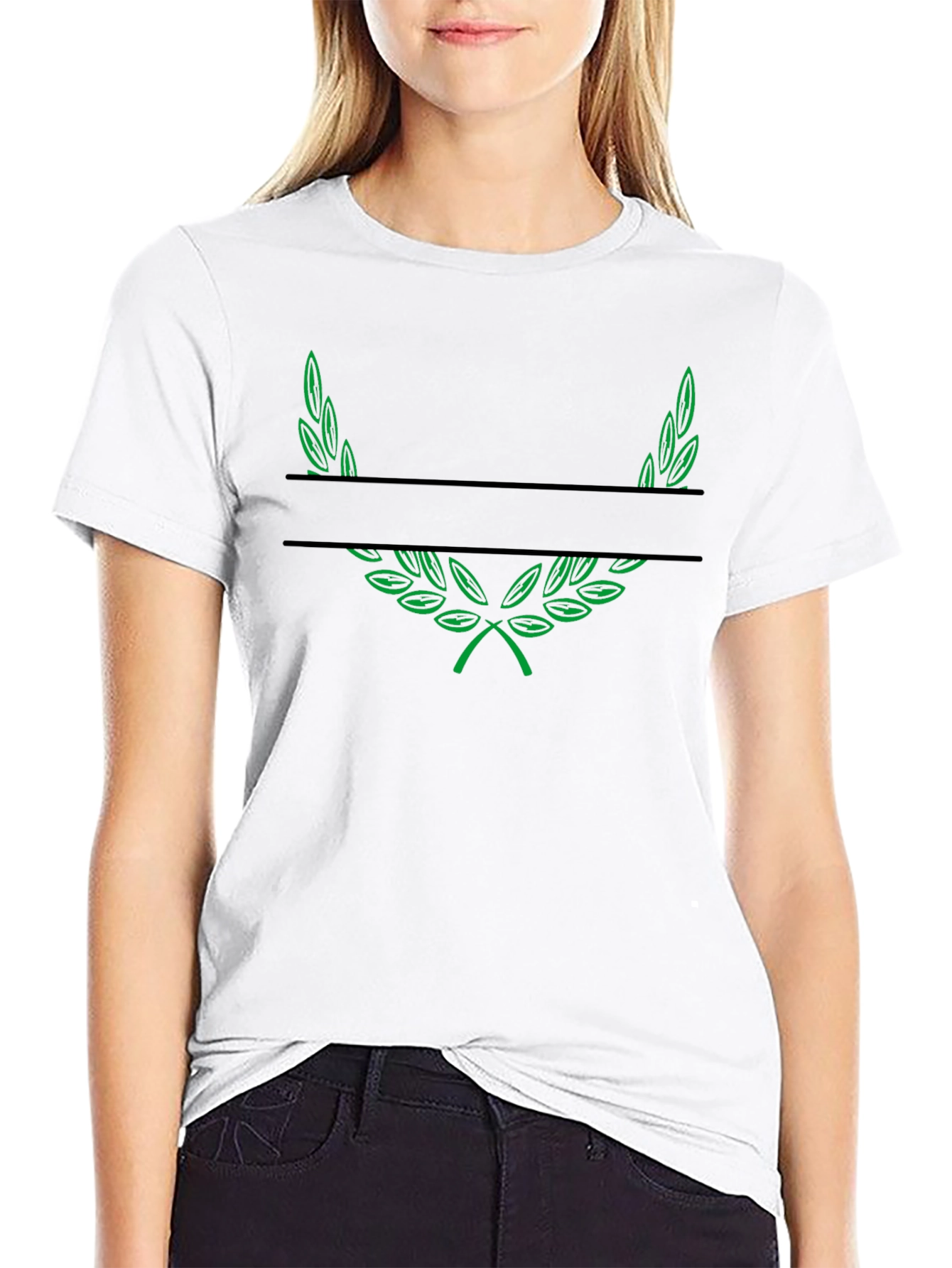 Green Laurel Wreath Black T-Shirt