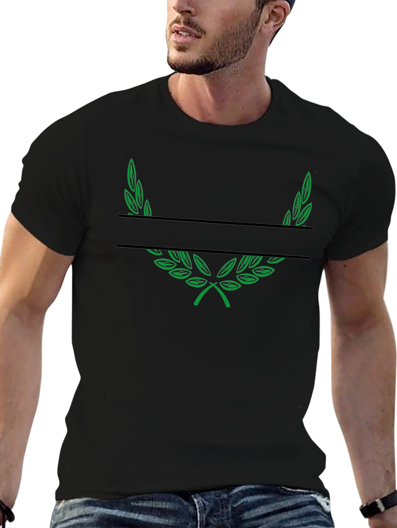 Green Laurel Wreath Black T-Shirt