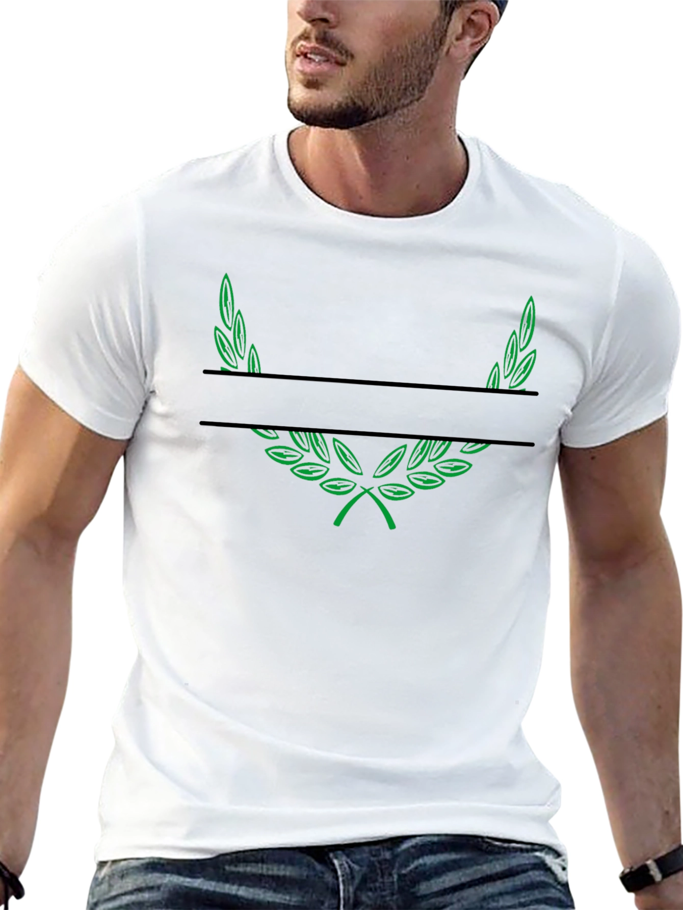 Green Laurel Wreath Black T-Shirt