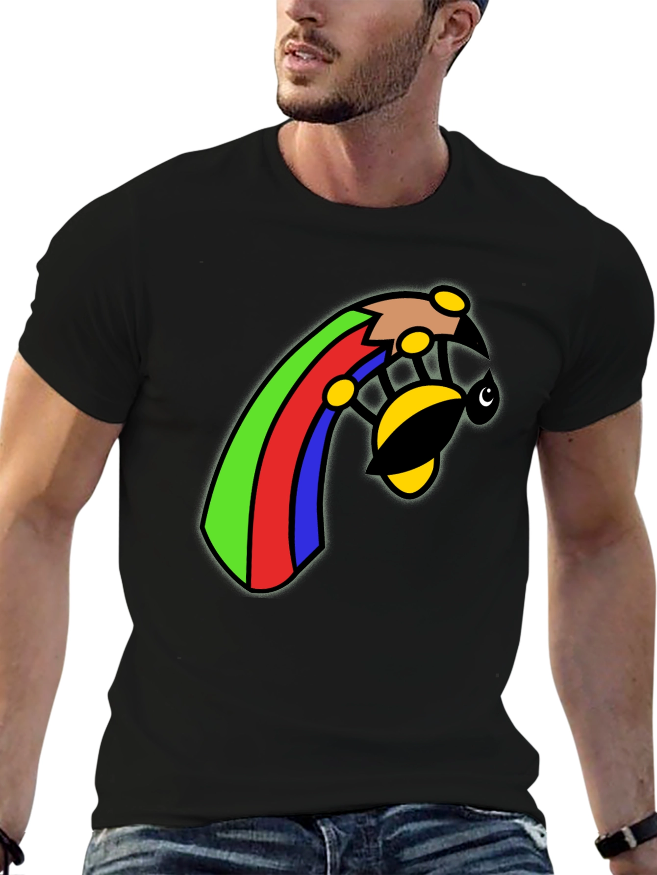 Rainbow Bee Graphic Black T-Shirt