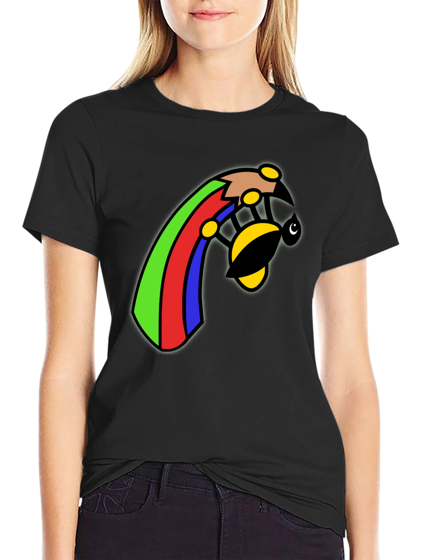 Rainbow Bee Graphic Black T-Shirt