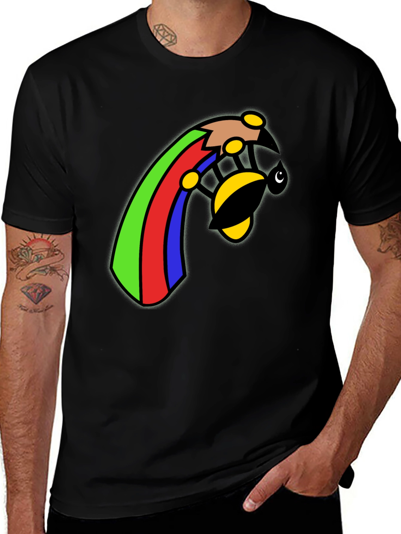 Rainbow Bee Graphic Black T-Shirt