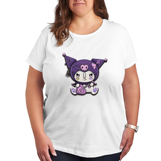 Rock?Style Kuromi Punk Cartoon Print Plus?Size Ladies T?Shirt