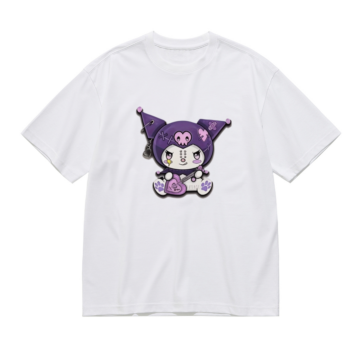Rock?Style Kuromi Punk Cartoon Print Plus?Size Ladies T?Shirt