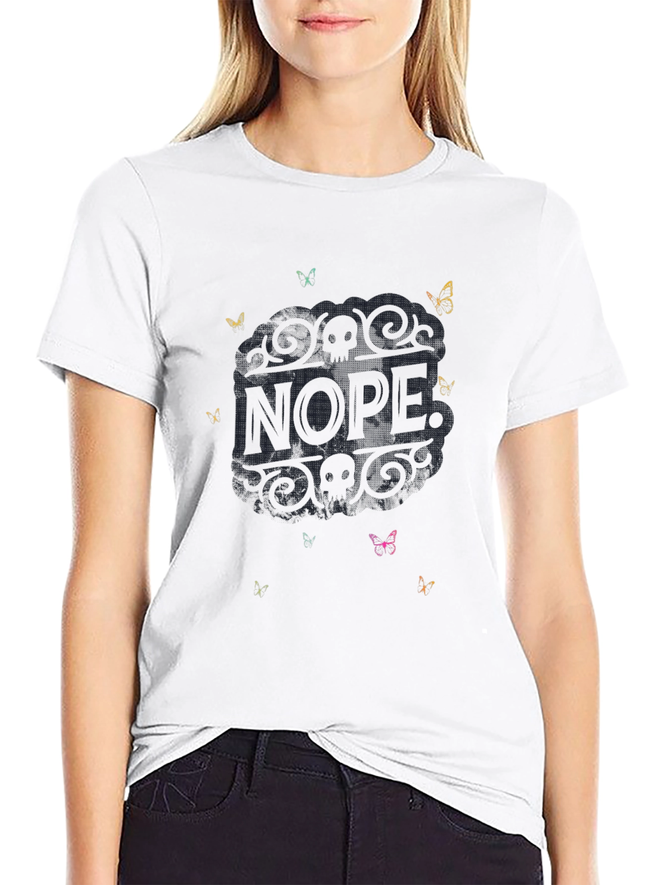 Nope Butterfly Graphic T-Shirt - Relaxed Fit