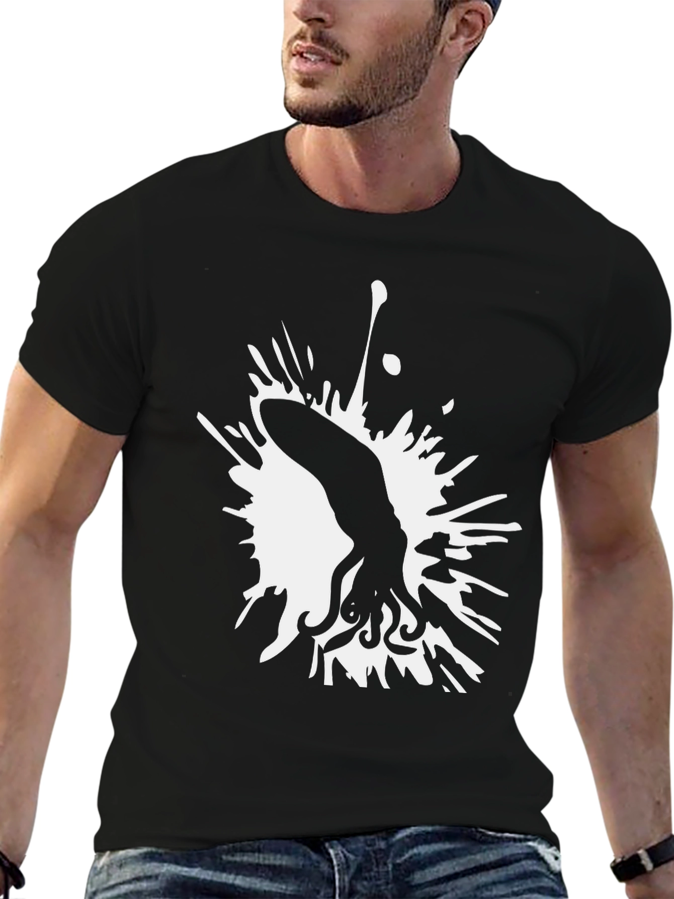 Squid Ink Splash Graphic Tee - Stylish Black T-Shirt