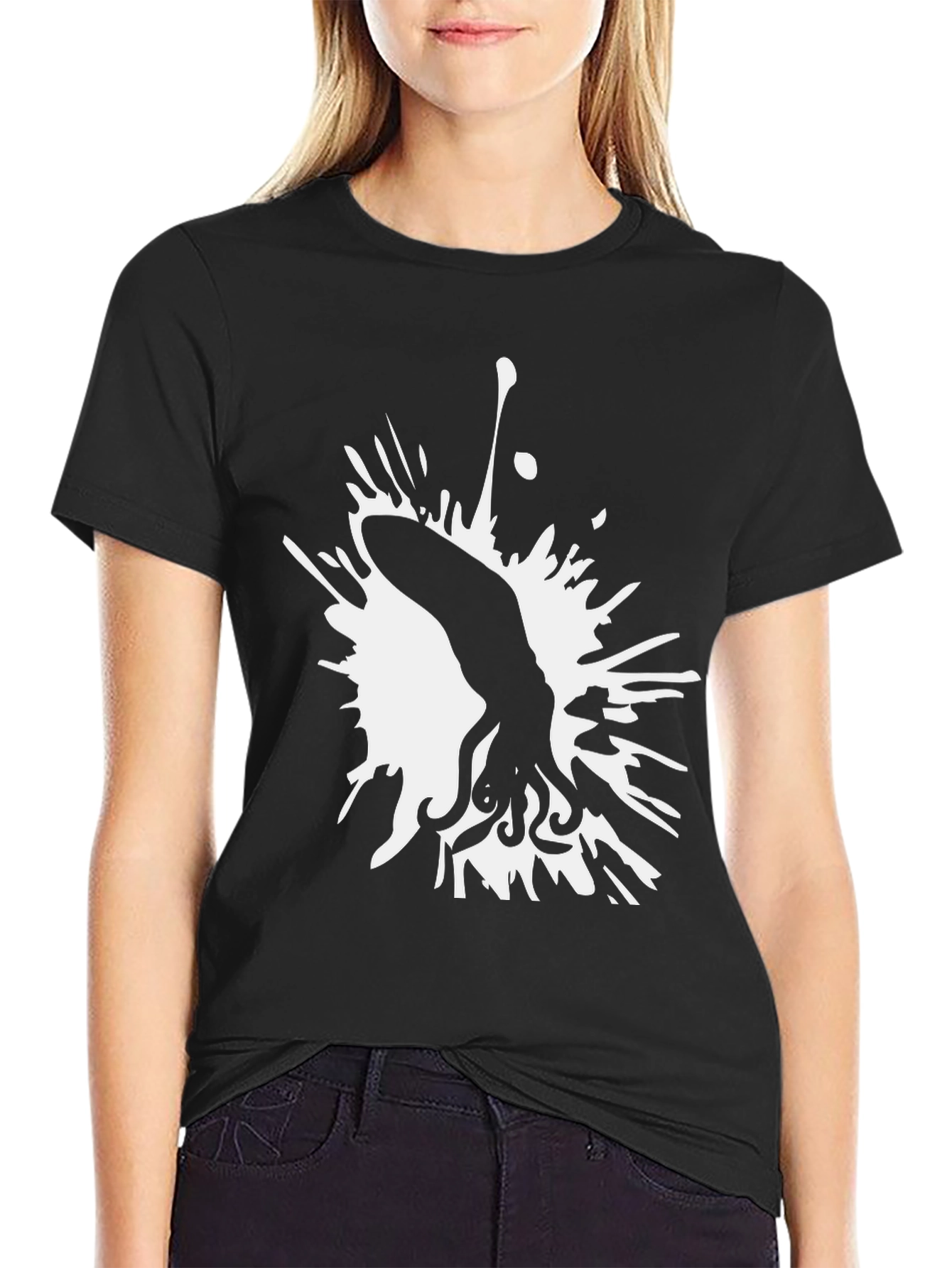 Squid Ink Splash Graphic Tee - Stylish Black T-Shirt