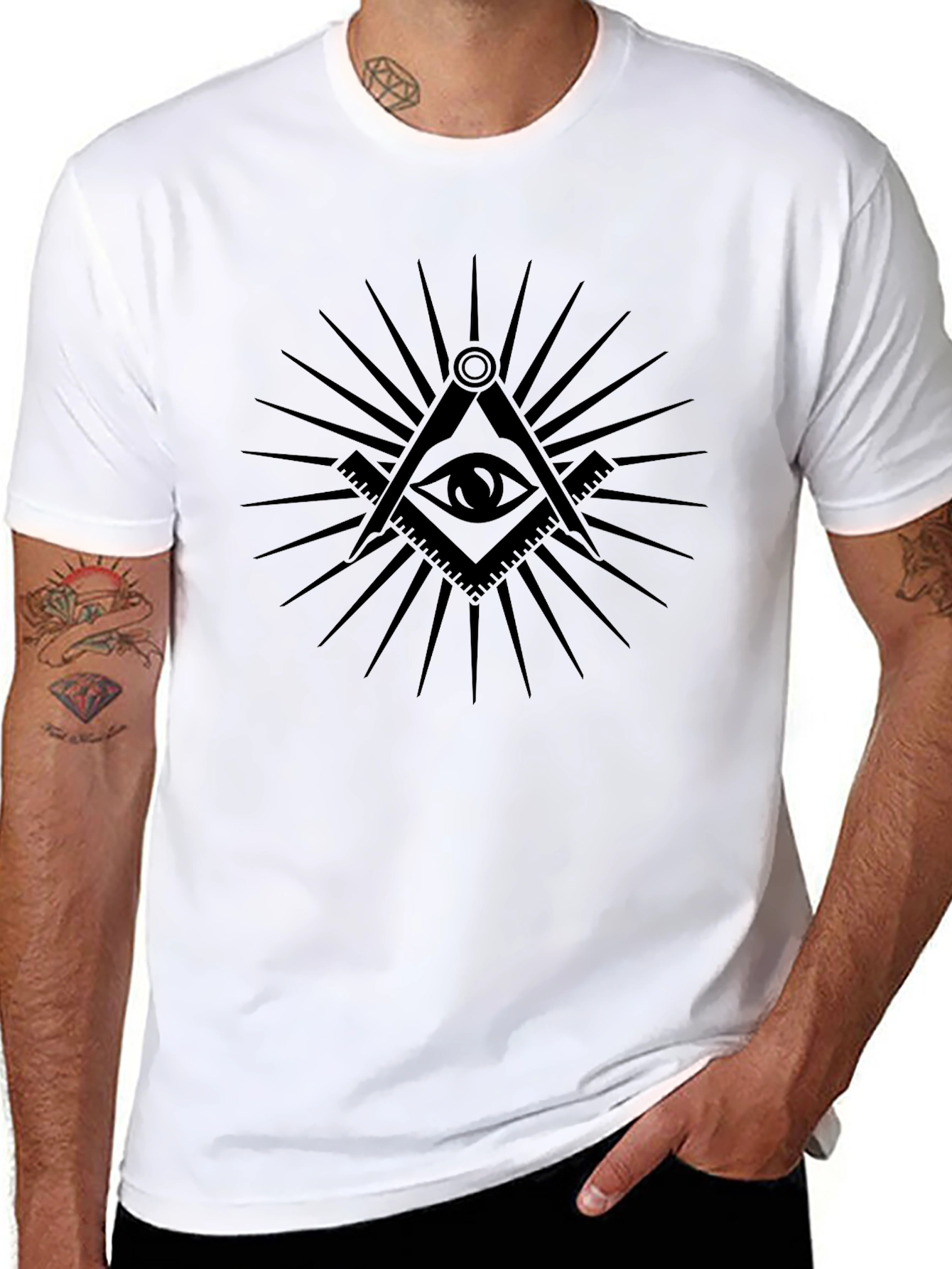 Illuminati Eye Black T-Shirt - Masonic Compass & Square