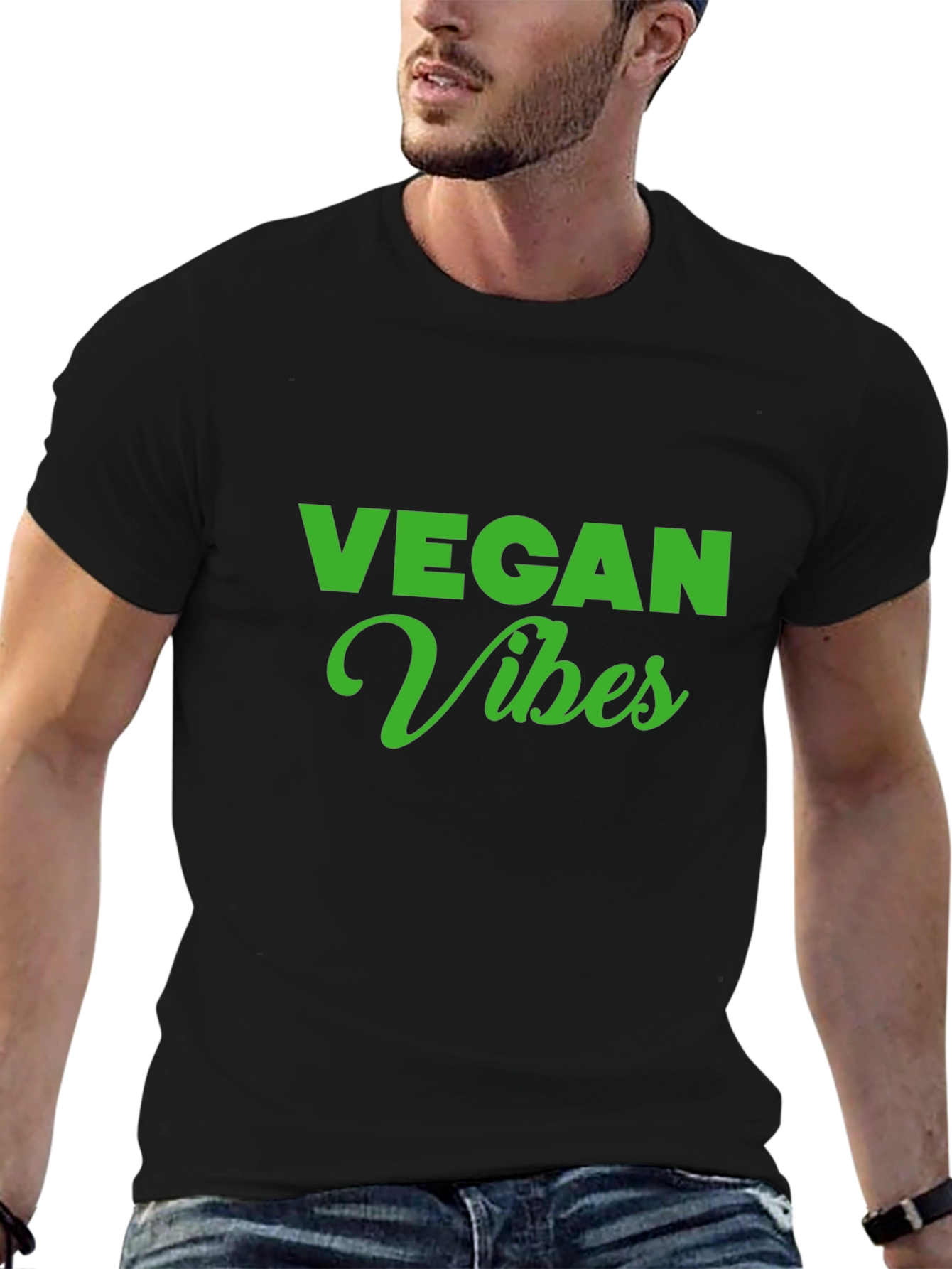 Vegan Vibes T-Shirt - Green Text on Black