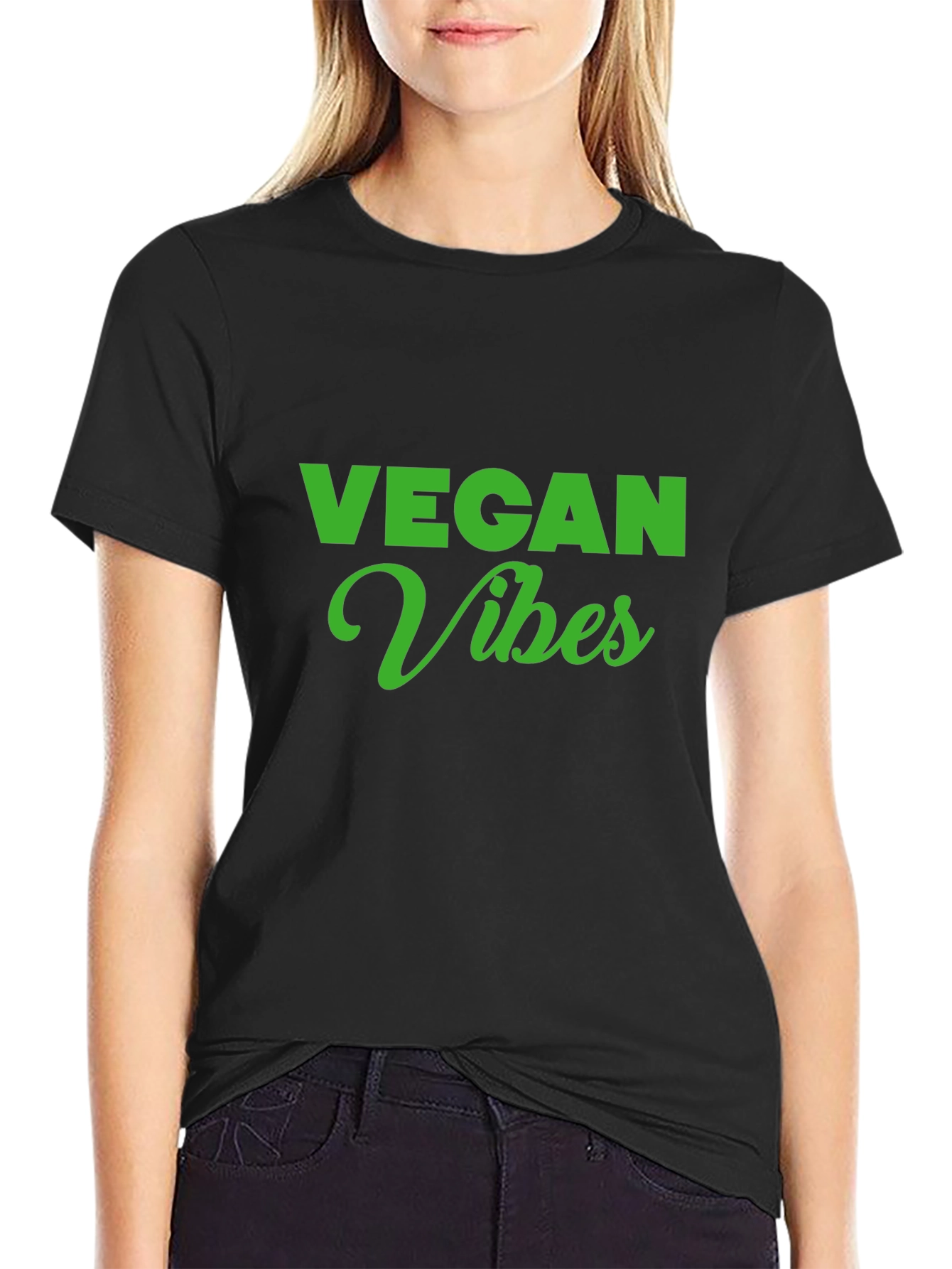Vegan Vibes T-Shirt - Green Text on Black