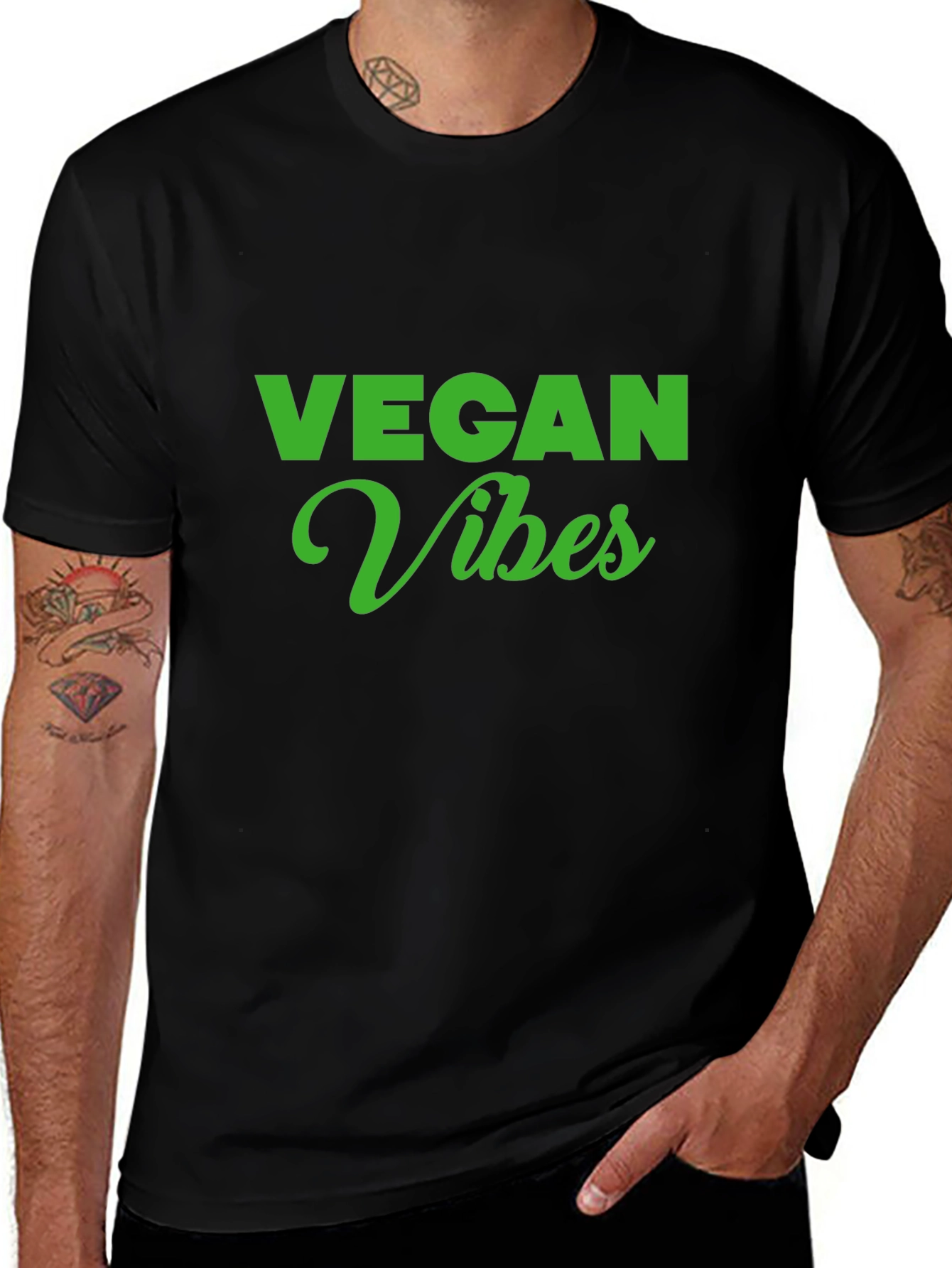 Vegan Vibes T-Shirt - Green Text on Black