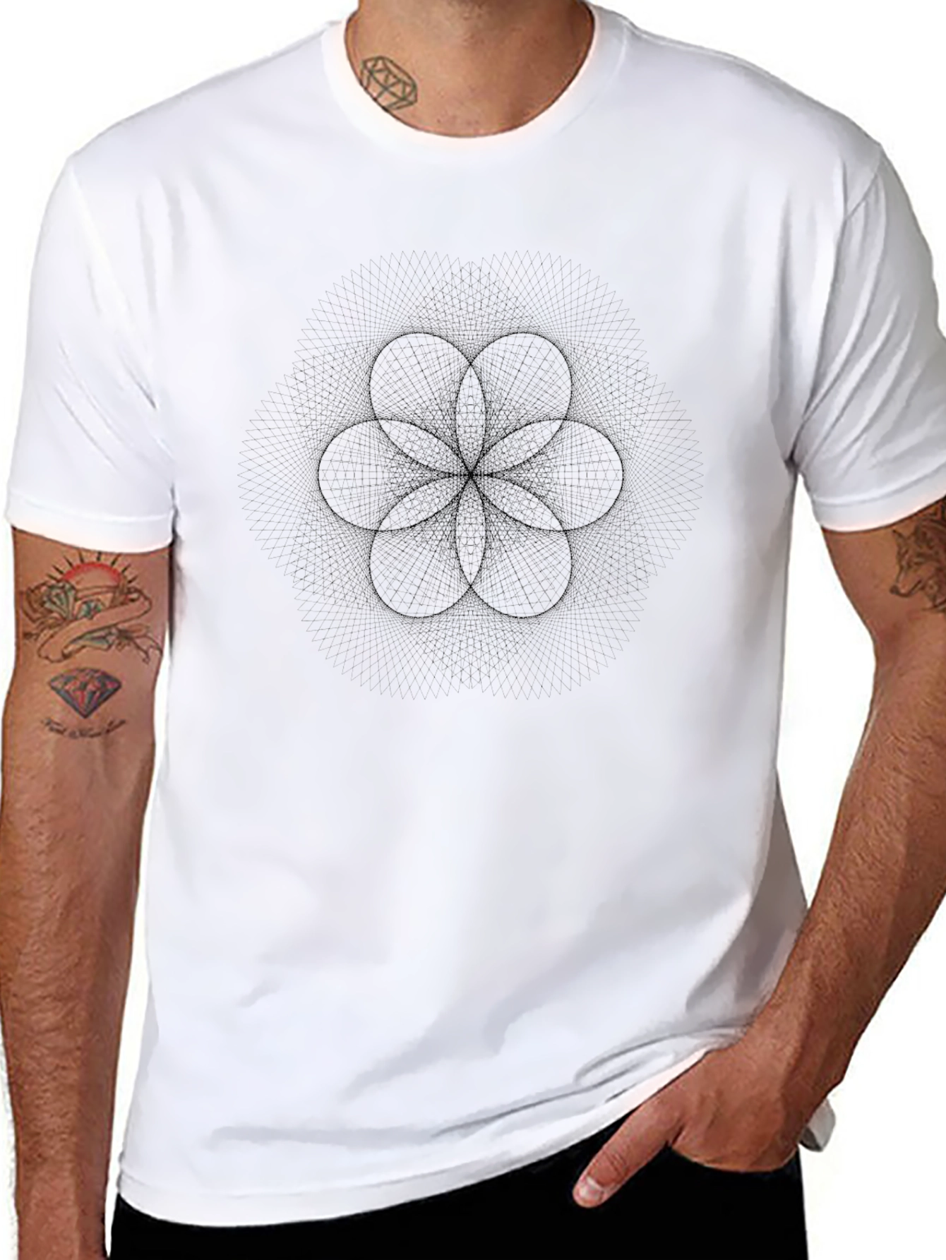 Geometric Flower of Life Graphic T-Shirt - Black