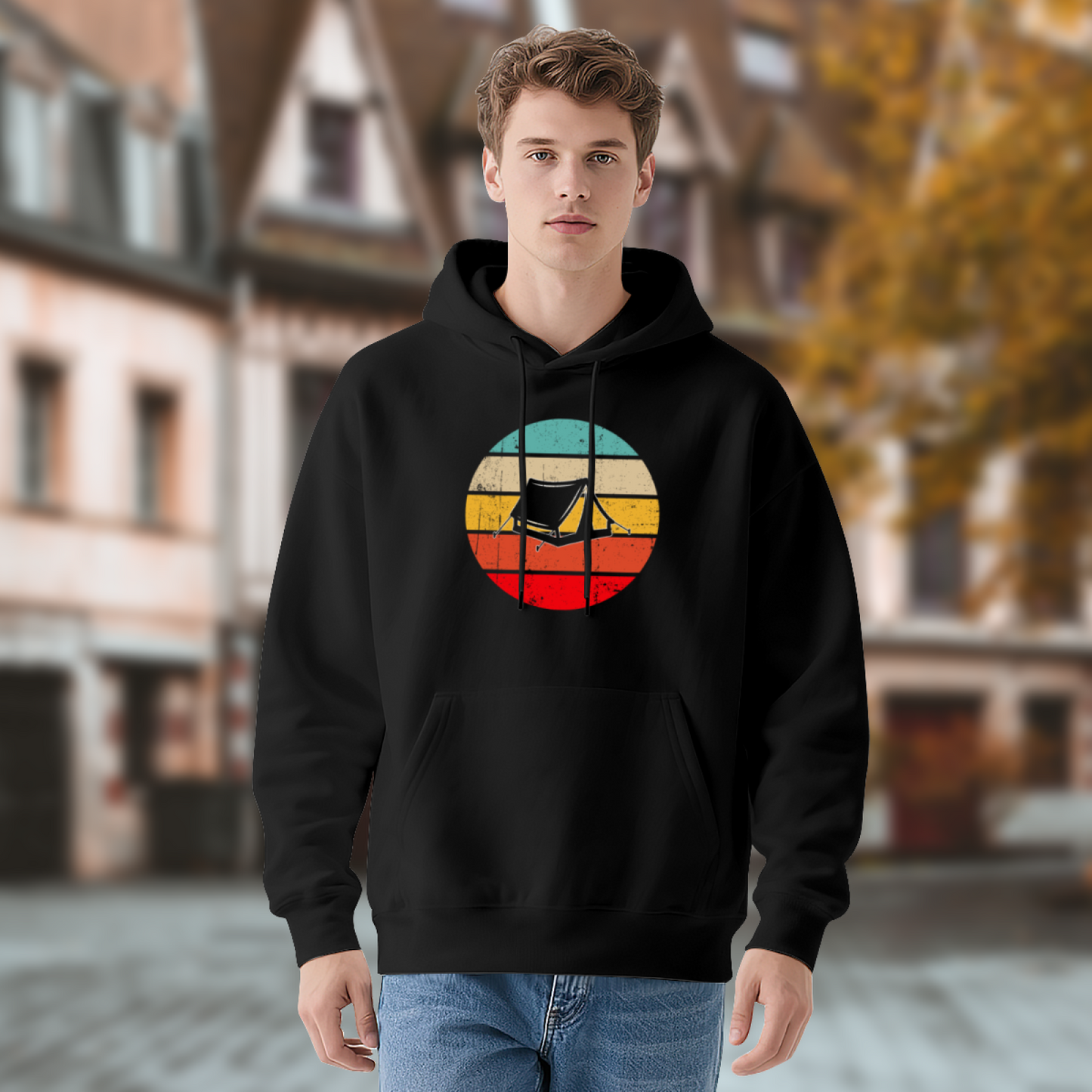 Retro Sunset Camping Tent Graphic Unisex Hoodie, Soft Outdoor Comfort
