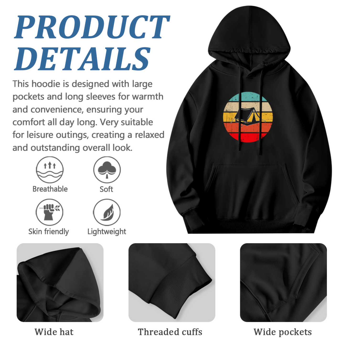 Retro Sunset Camping Tent Graphic Unisex Hoodie, Soft Outdoor Comfort