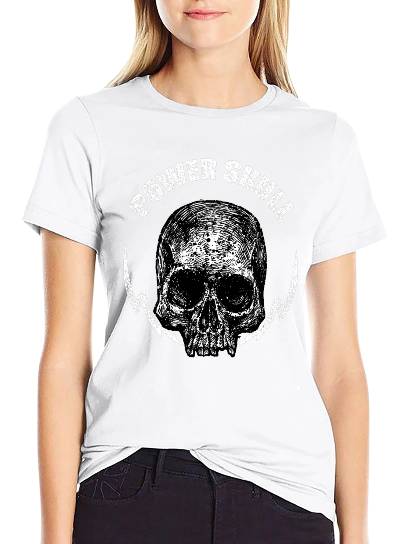 Power Skull Graphic Print Black T-Shirt