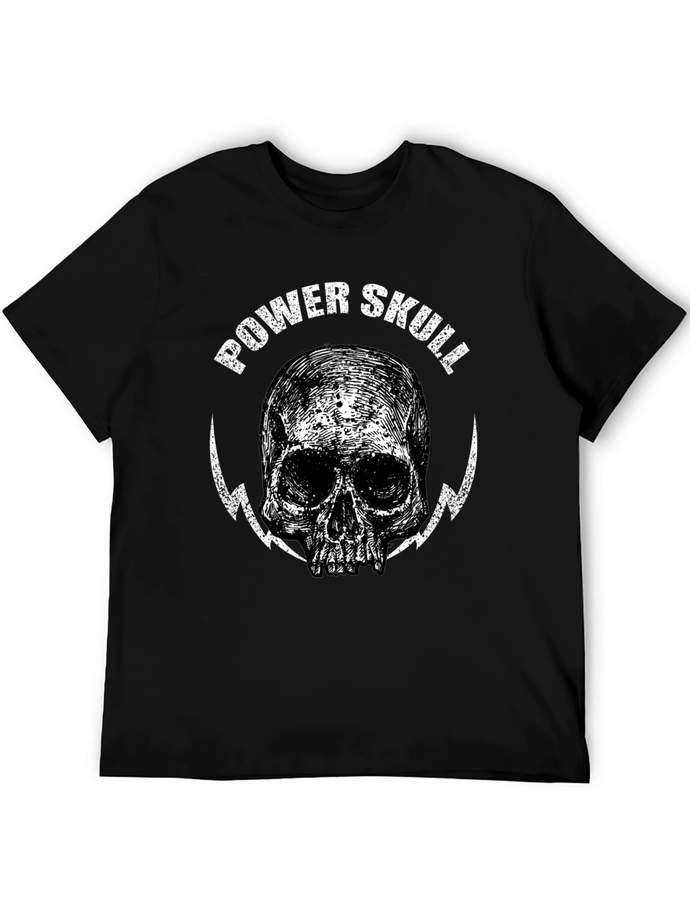 Power Skull Graphic Print Black T-Shirt