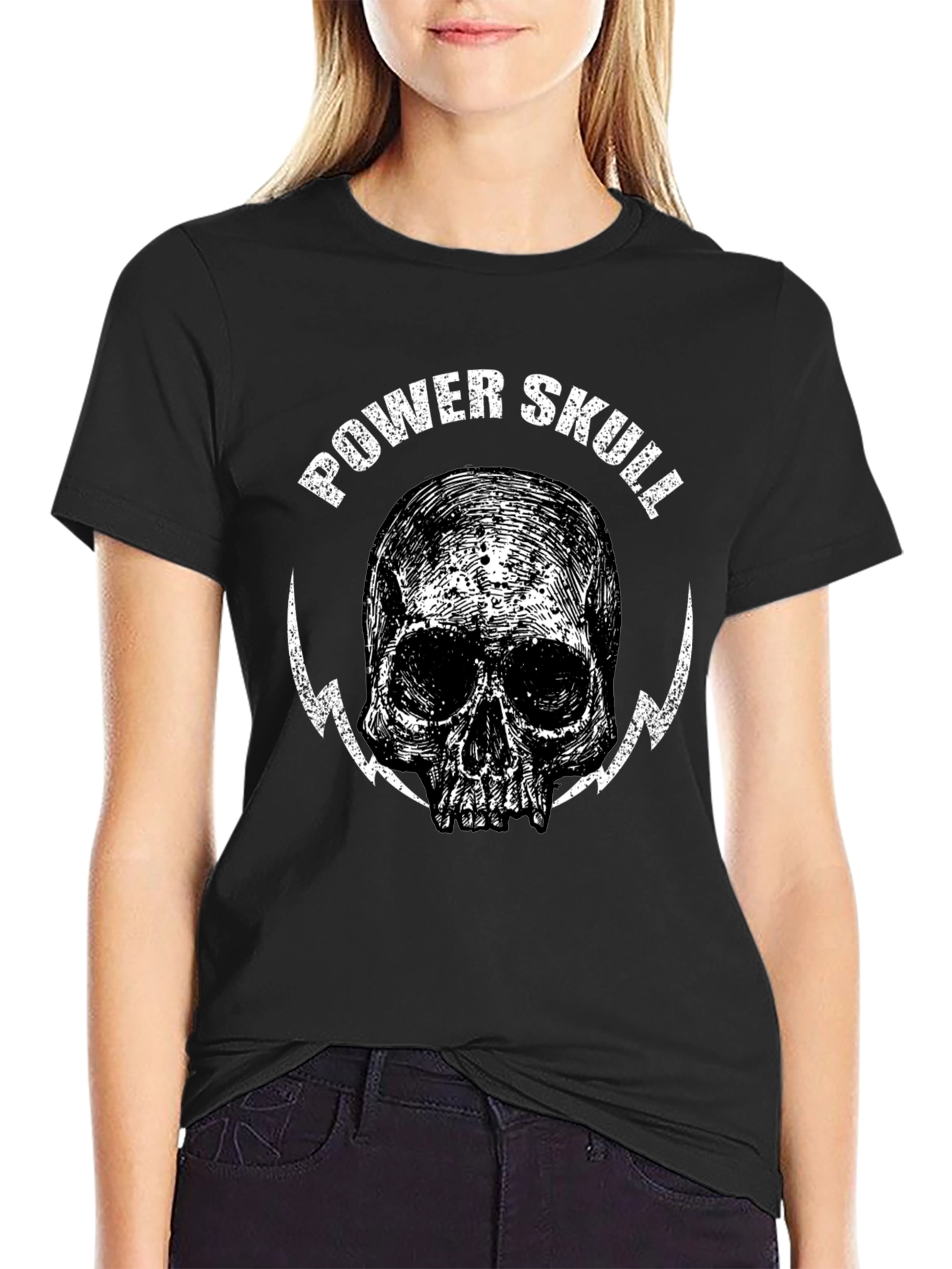 Power Skull Graphic Print Black T-Shirt
