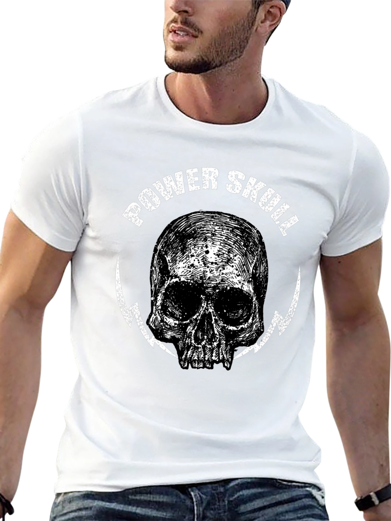 Power Skull Graphic Print Black T-Shirt