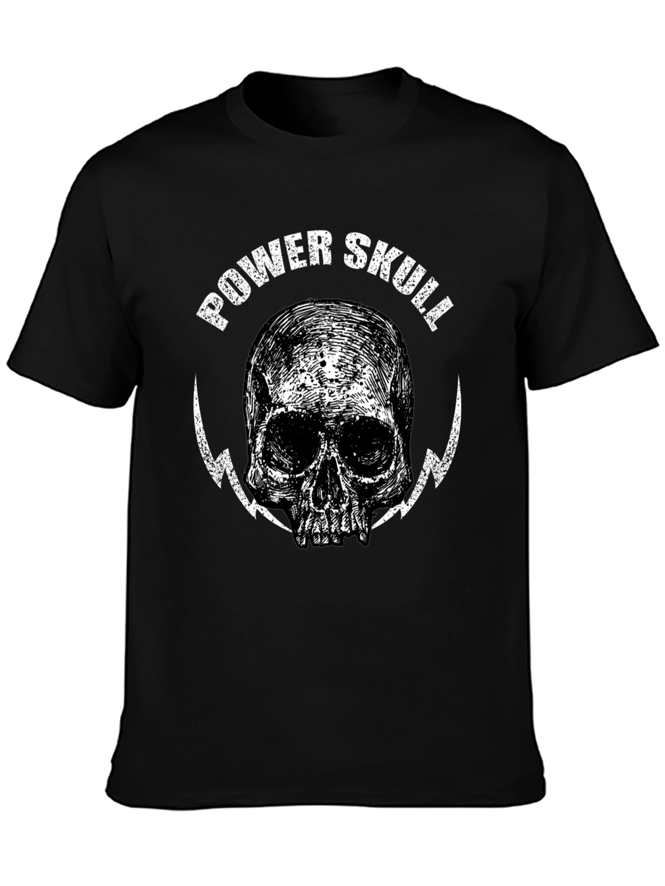 Power Skull Graphic Print Black T-Shirt