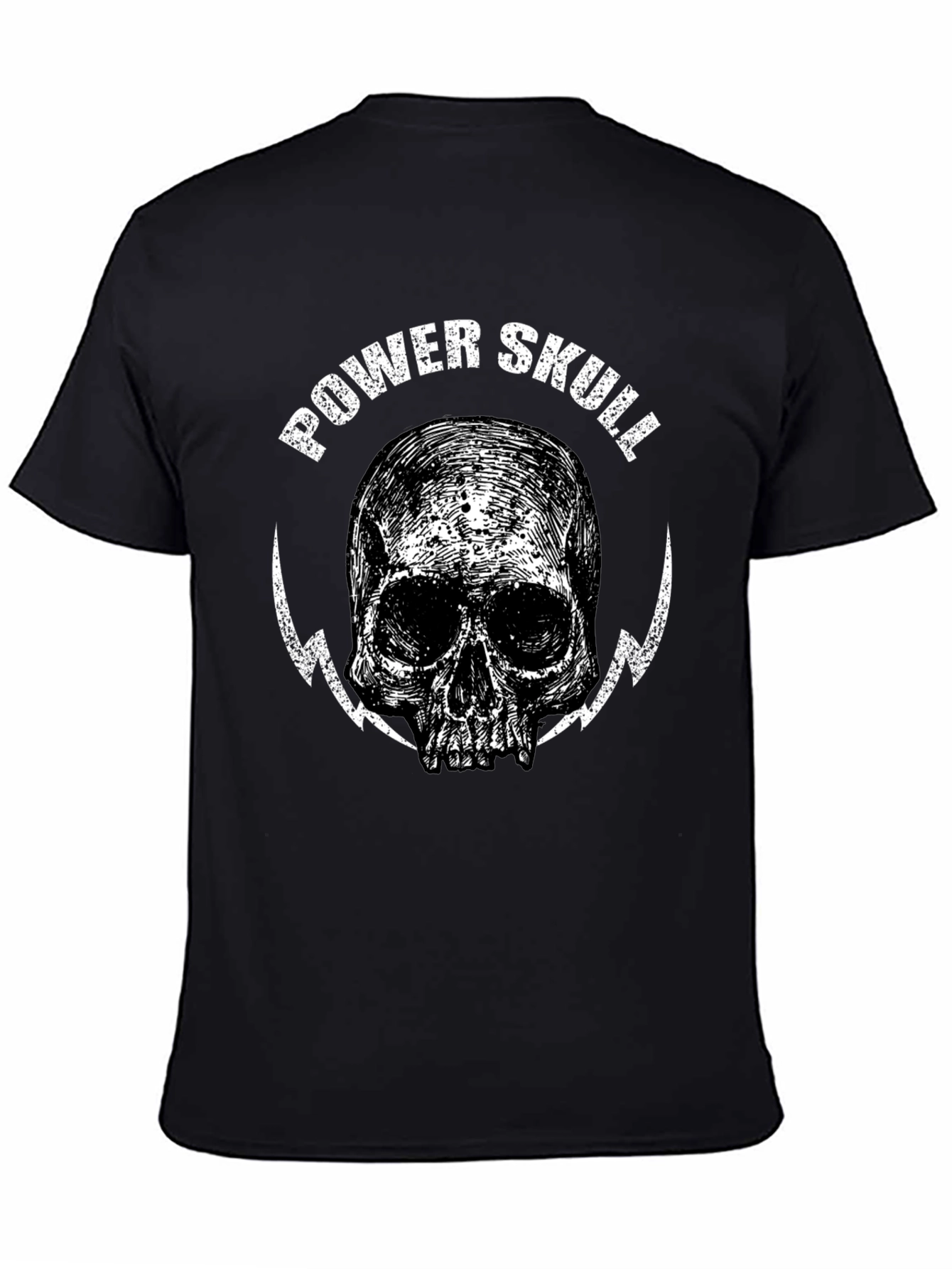 Power Skull Graphic Print Black T-Shirt