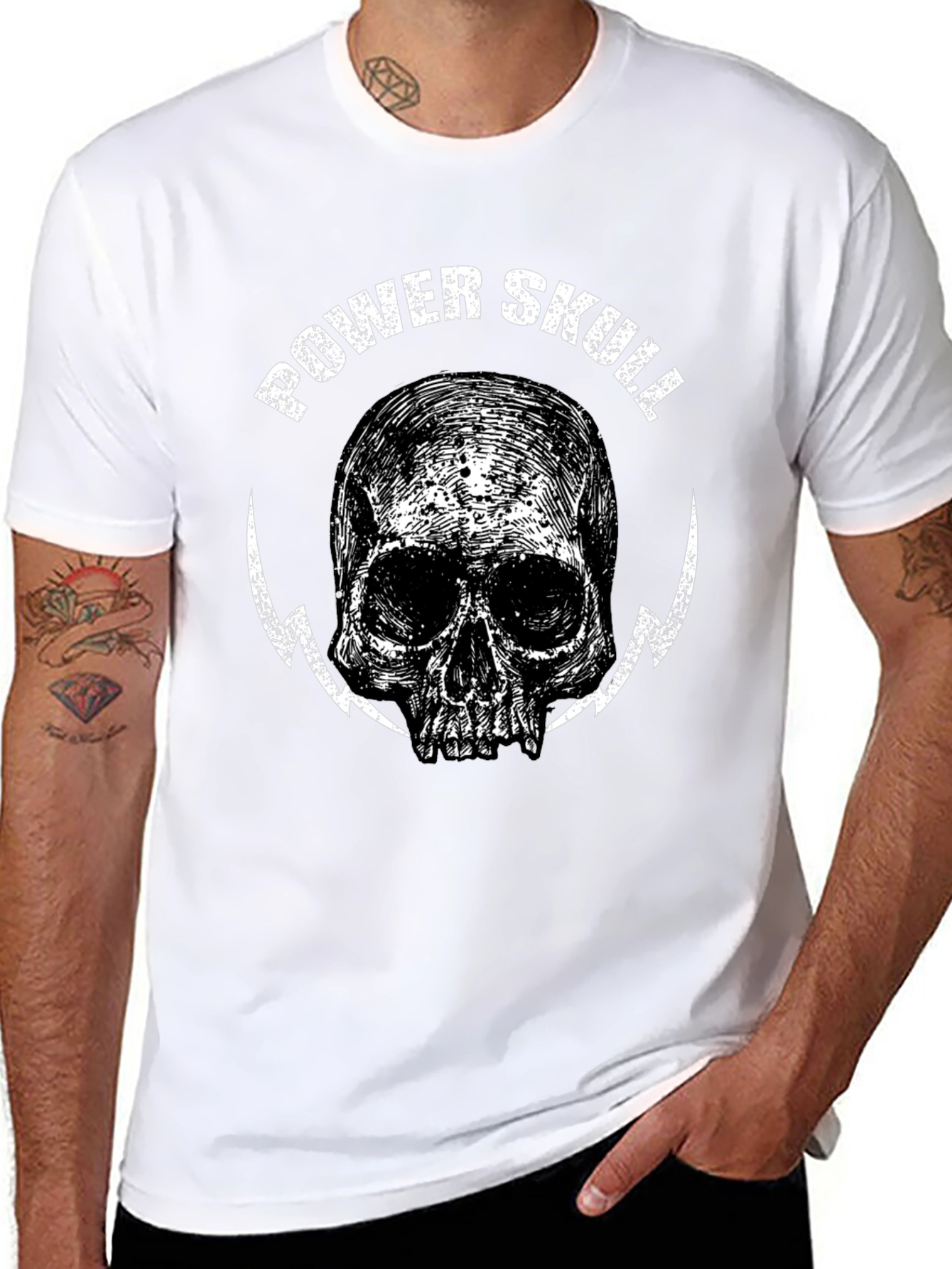 Power Skull Graphic Print Black T-Shirt
