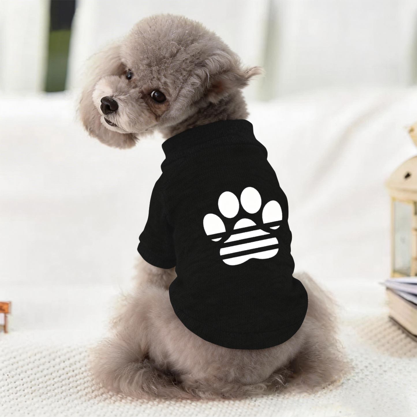 Striped Paw Print Stylish Black Pet Warm Cardigan