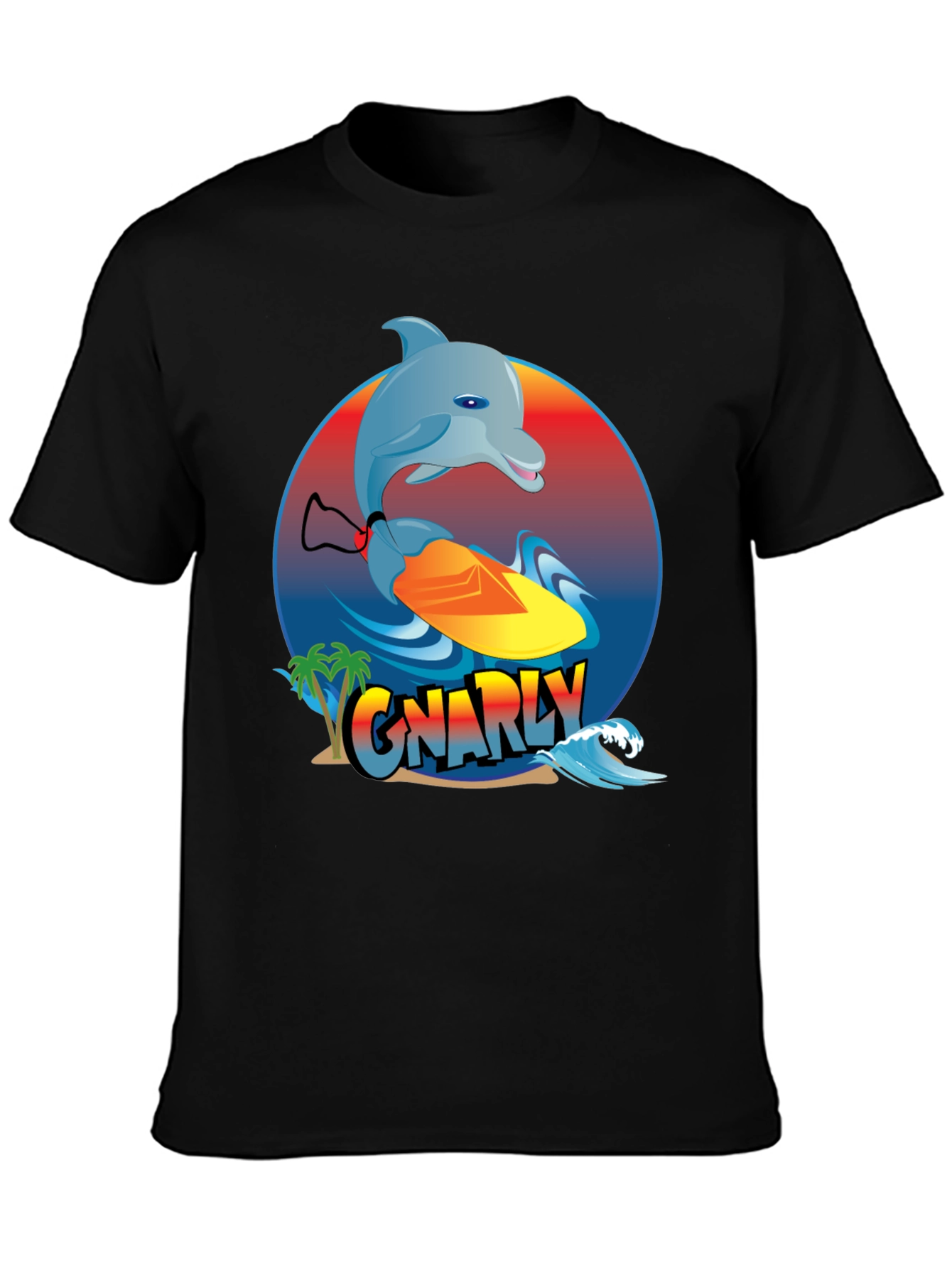 Gnarly Dolphin Surfing Graphic T-Shirt