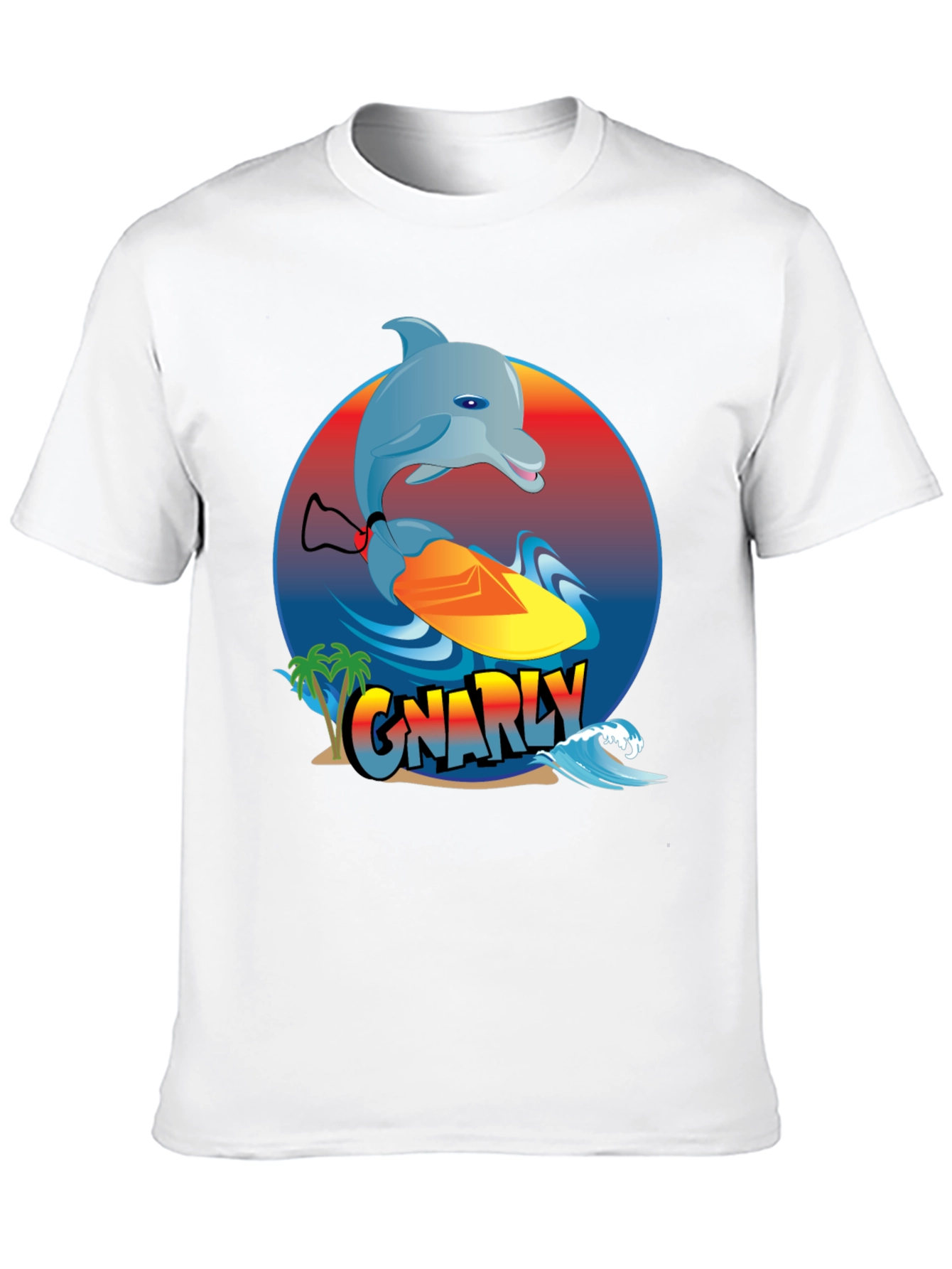 Gnarly Dolphin Surfing Graphic T-Shirt