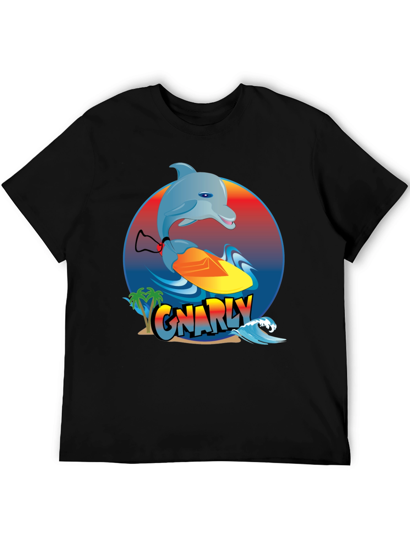 Gnarly Dolphin Surfing Graphic T-Shirt