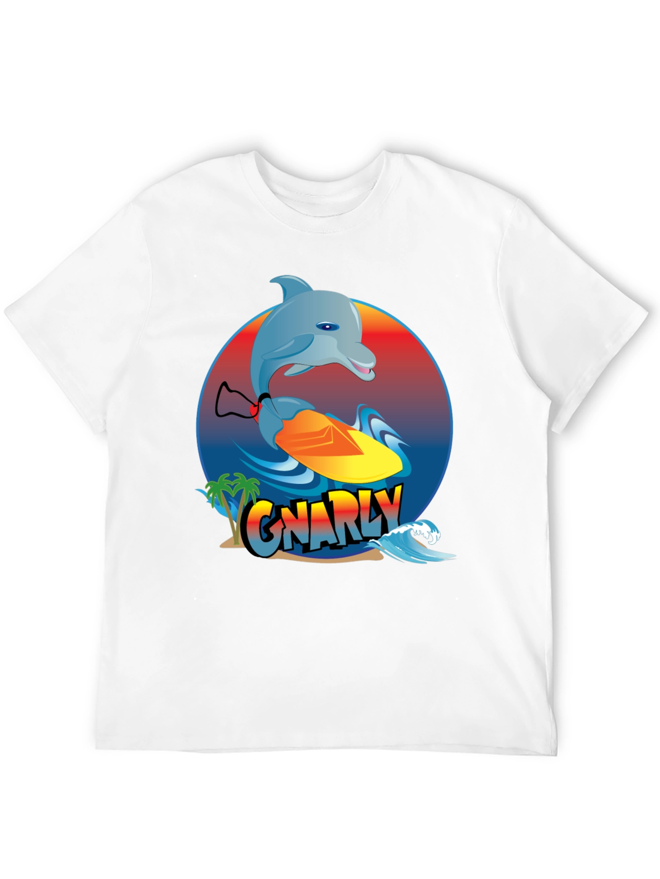 Gnarly Dolphin Surfing Graphic T-Shirt