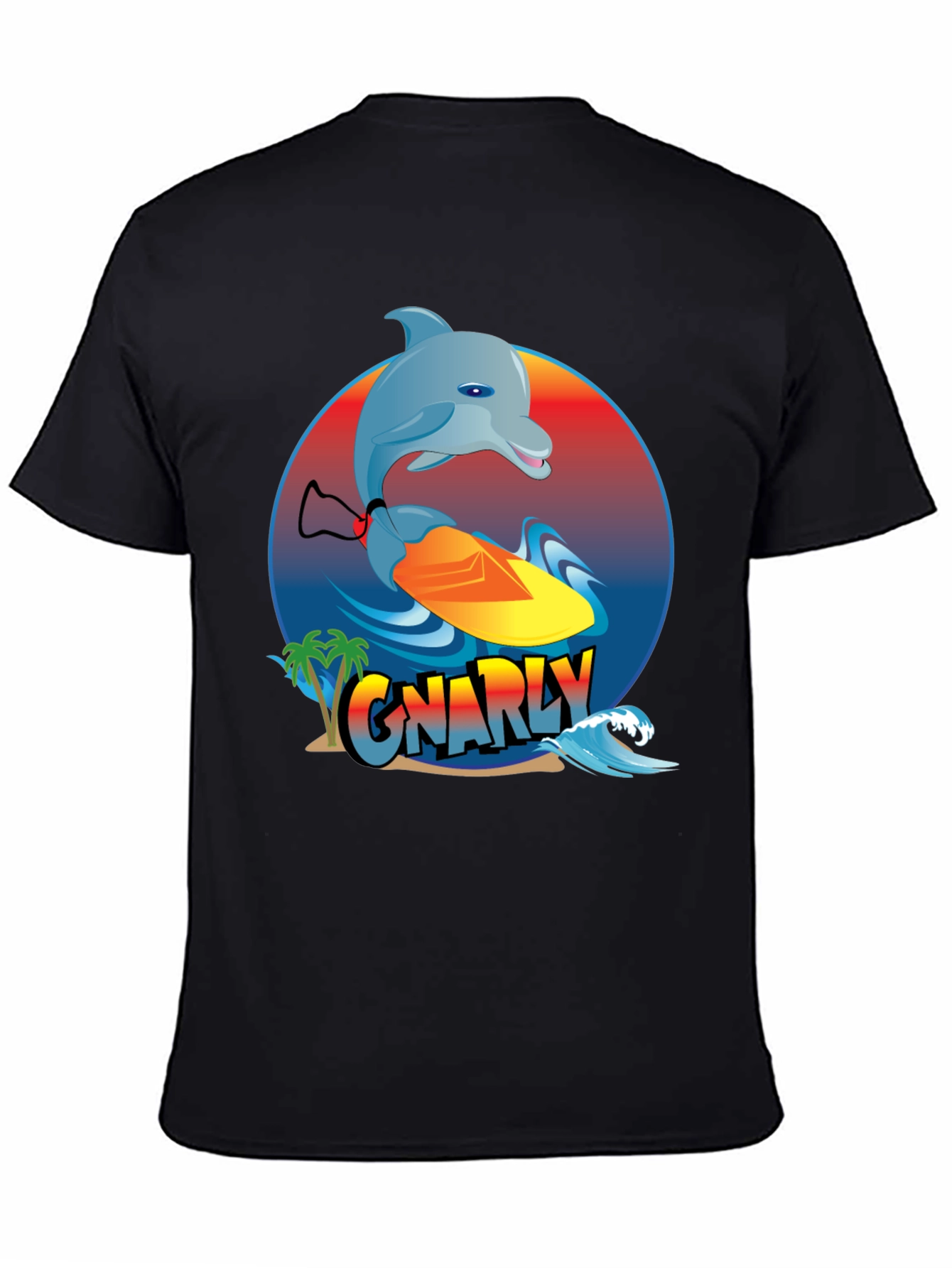Gnarly Dolphin Surfing Graphic T-Shirt