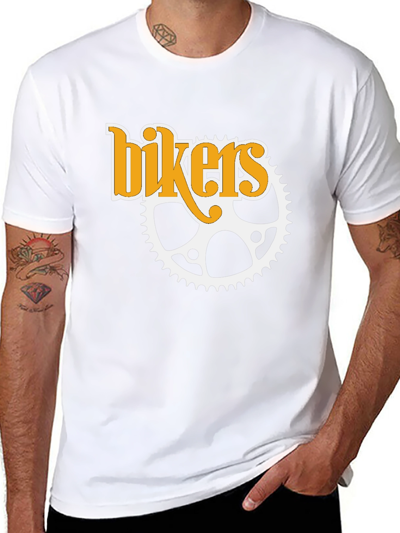 Bikers T-Shirt - Black Cotton Tee with Sprocket Design