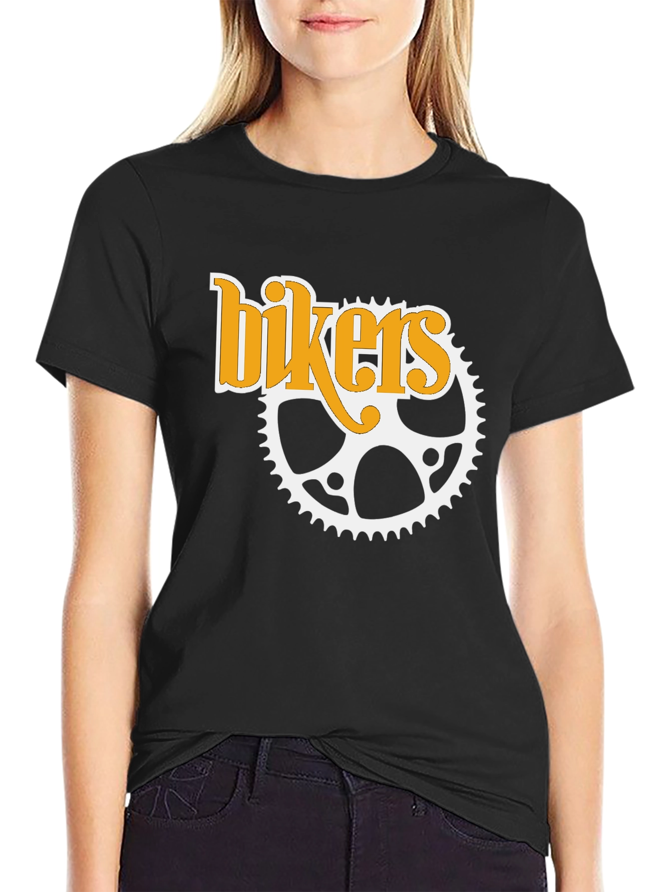 Bikers T-Shirt - Black Cotton Tee with Sprocket Design