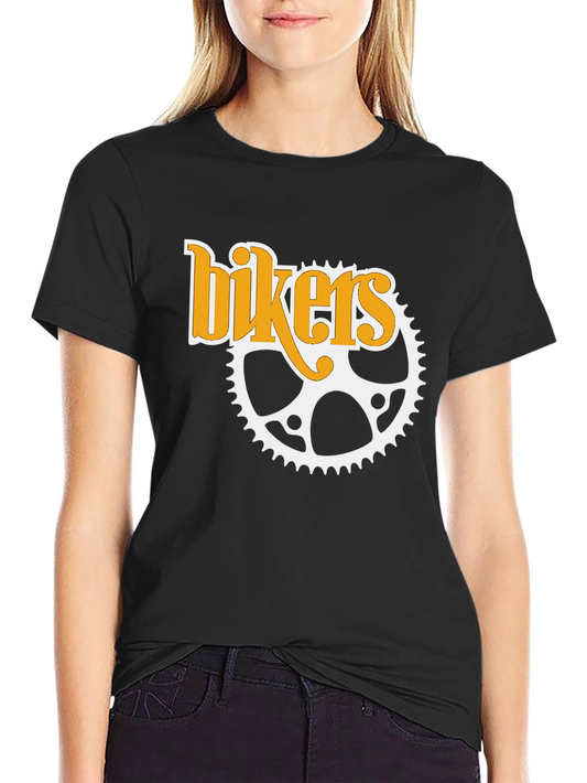 Bikers T-Shirt - Black Cotton Tee with Sprocket Design