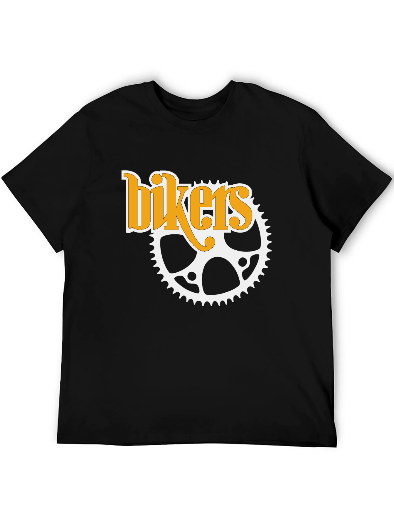 Bikers T-Shirt - Black Cotton Tee with Sprocket Design