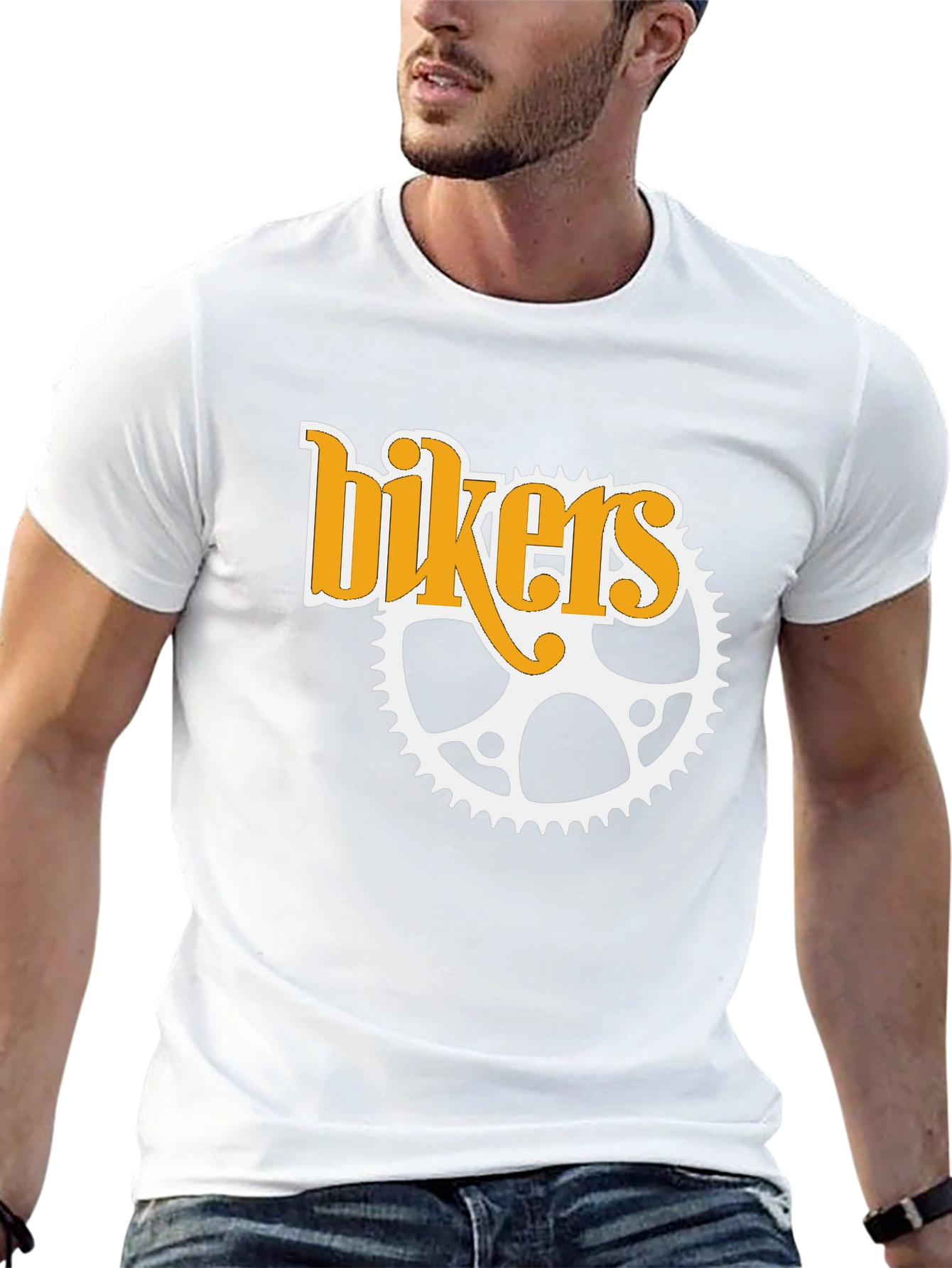 Bikers T-Shirt - Black Cotton Tee with Sprocket Design