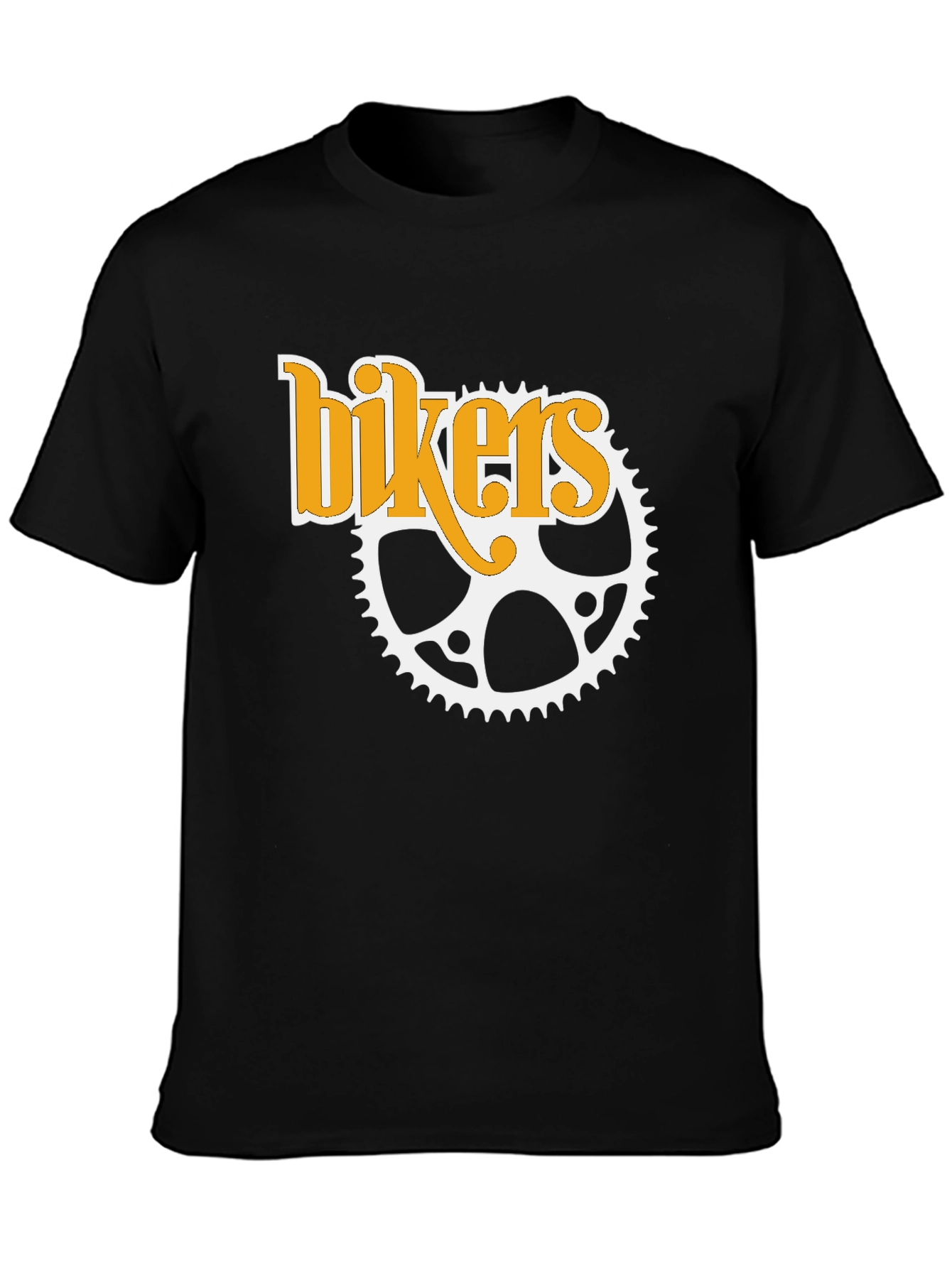 Bikers T-Shirt - Black Cotton Tee with Sprocket Design