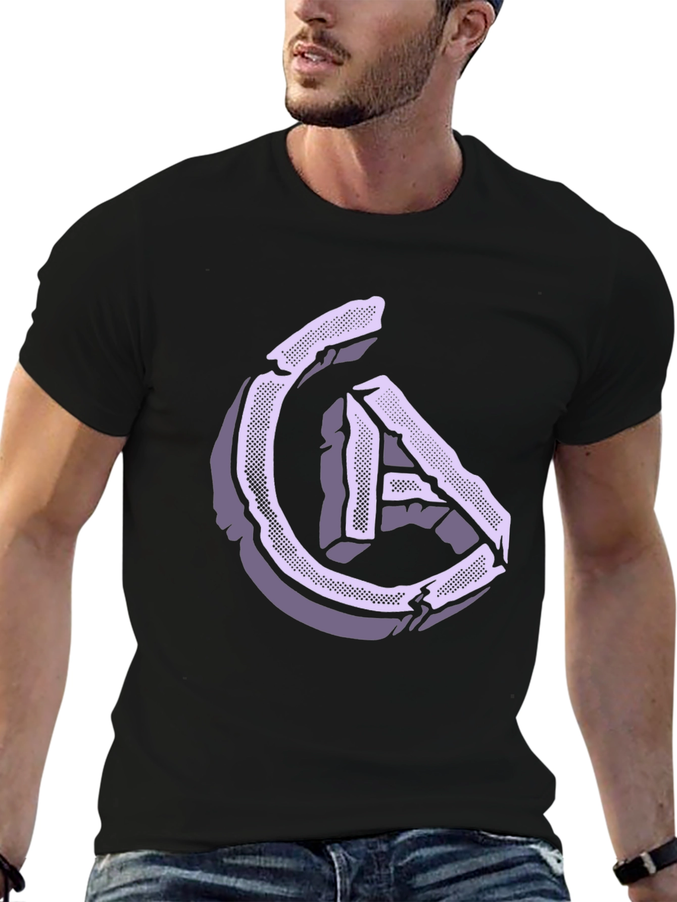 Abstract Stone Letter Graphic Tee - Stylish and Unique