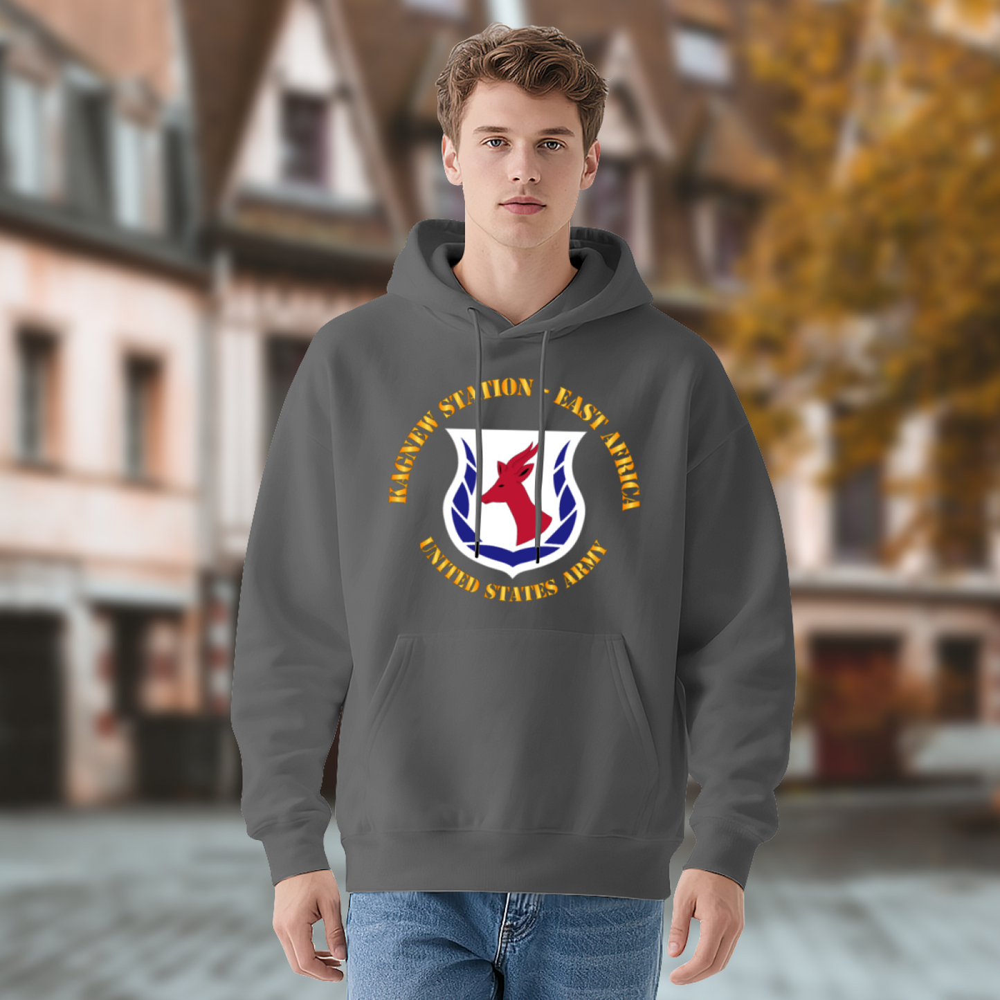 Kagnew Station US Army Gray Hoodie, Men Military Comfort Pullover