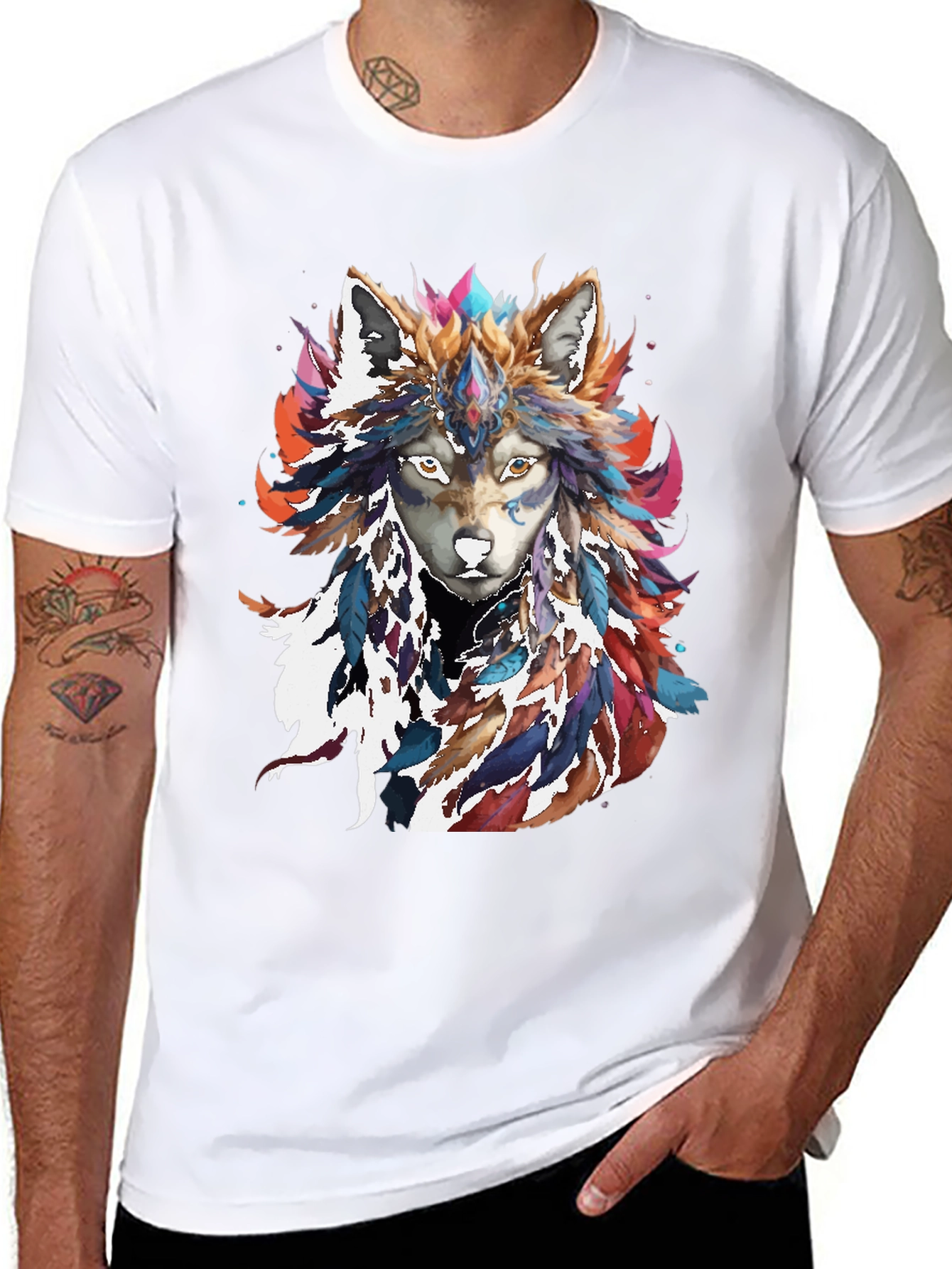 Wolf Feather Headdress Graphic Tee - Black