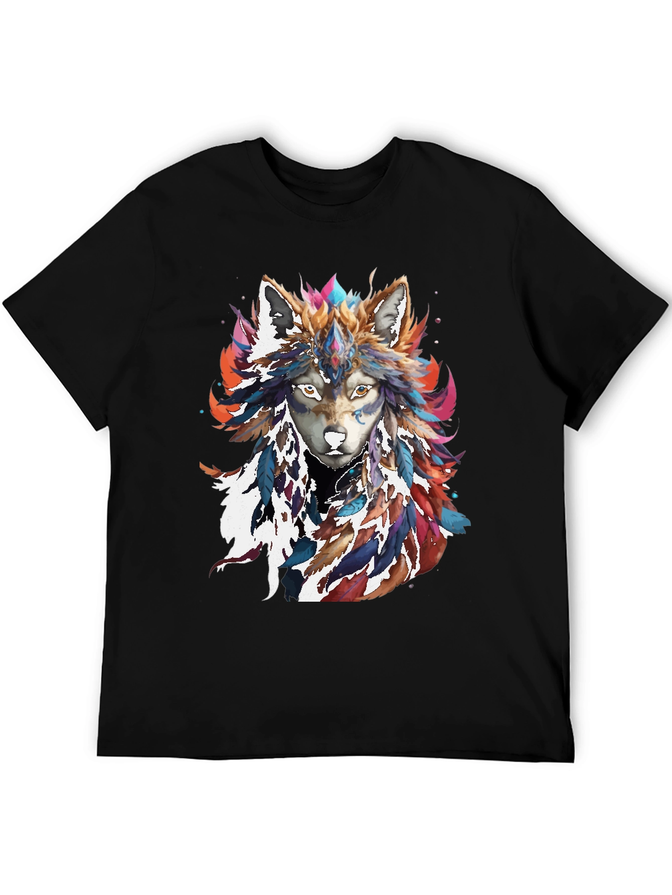 Wolf Feather Headdress Graphic Tee - Black