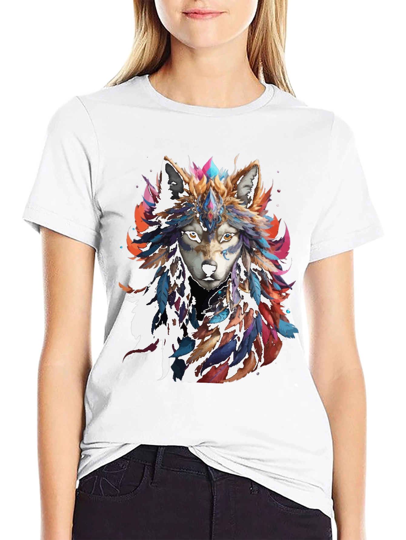 Wolf Feather Headdress Graphic Tee - Black