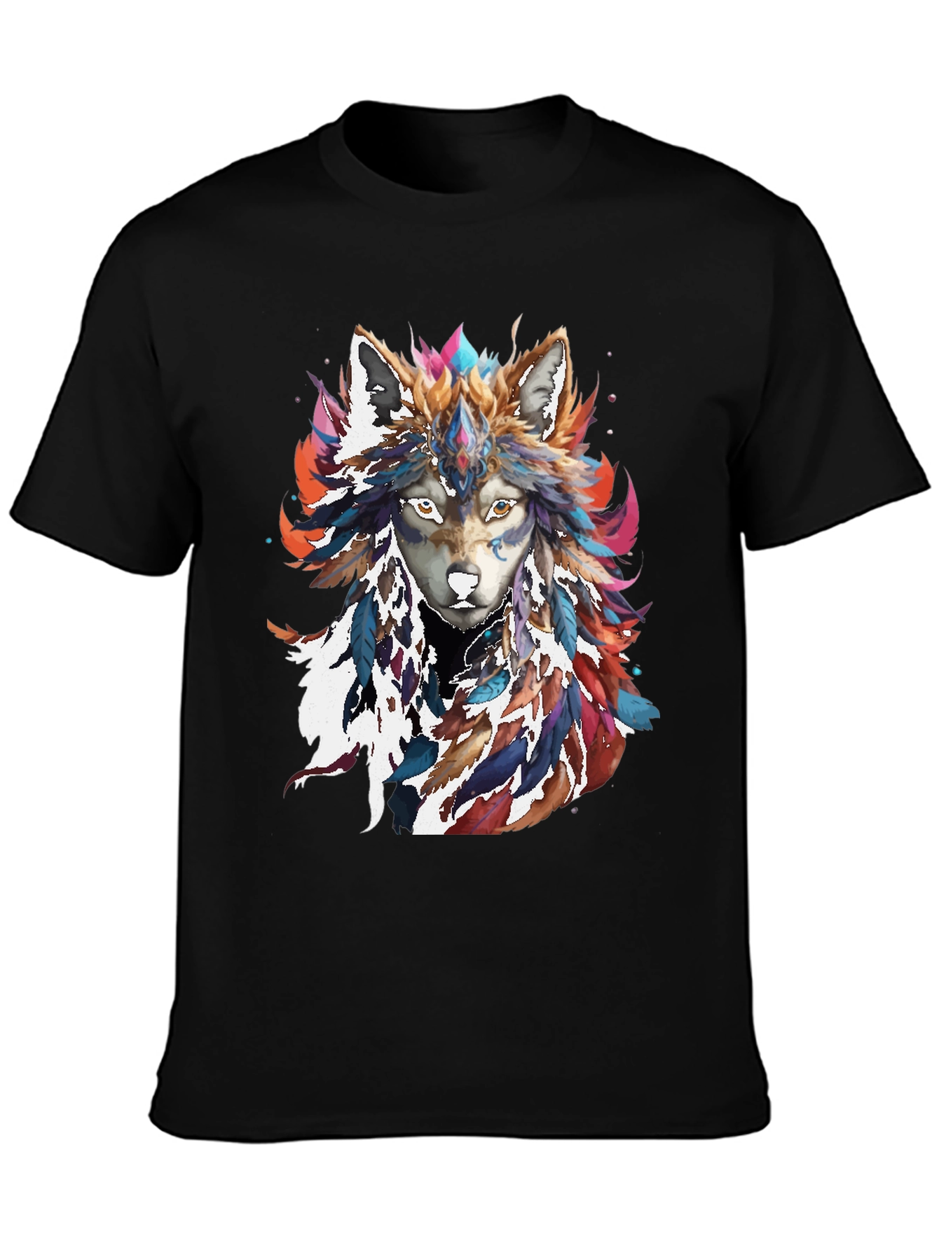 Wolf Feather Headdress Graphic Tee - Black
