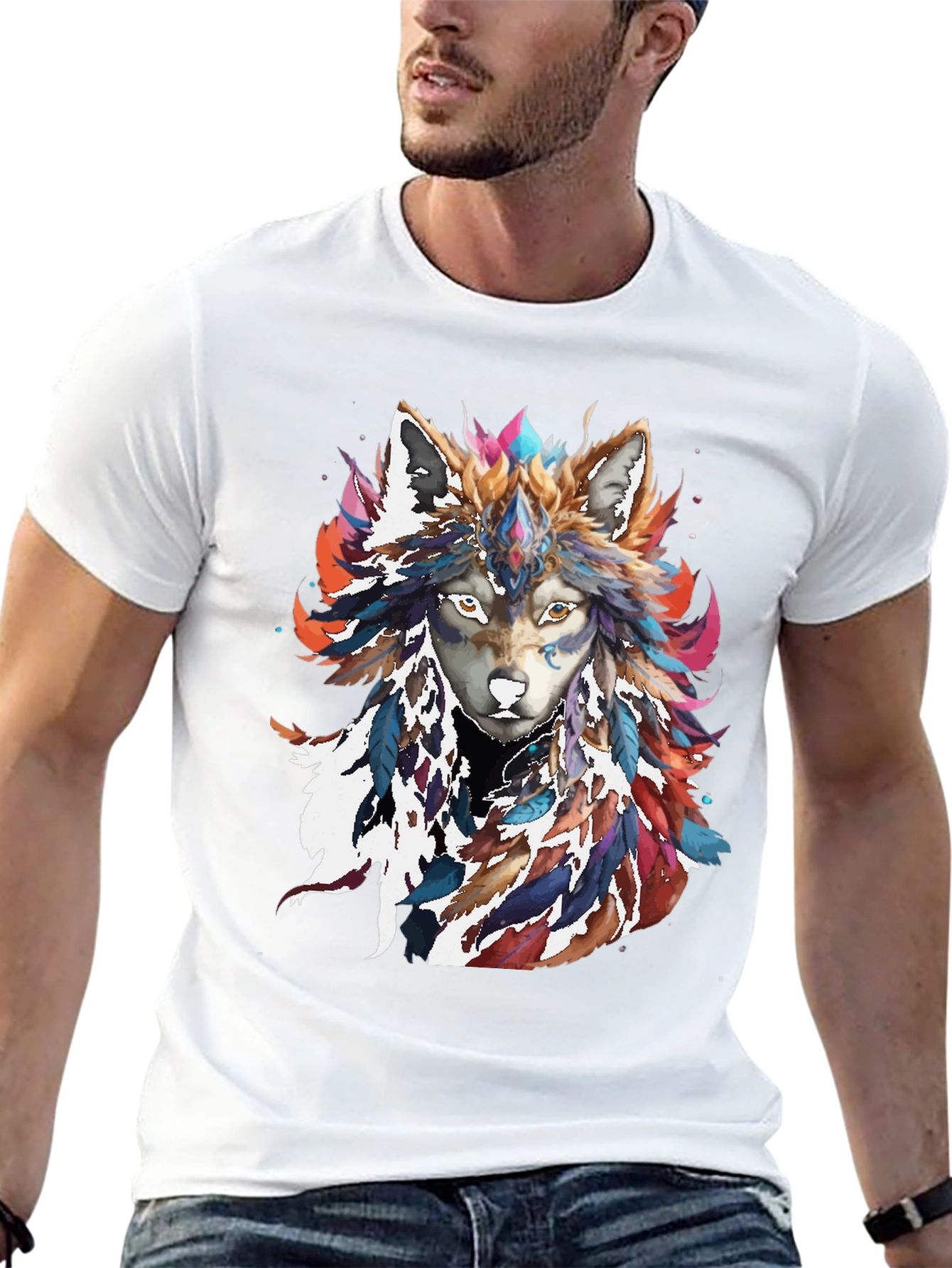 Wolf Feather Headdress Graphic Tee - Black