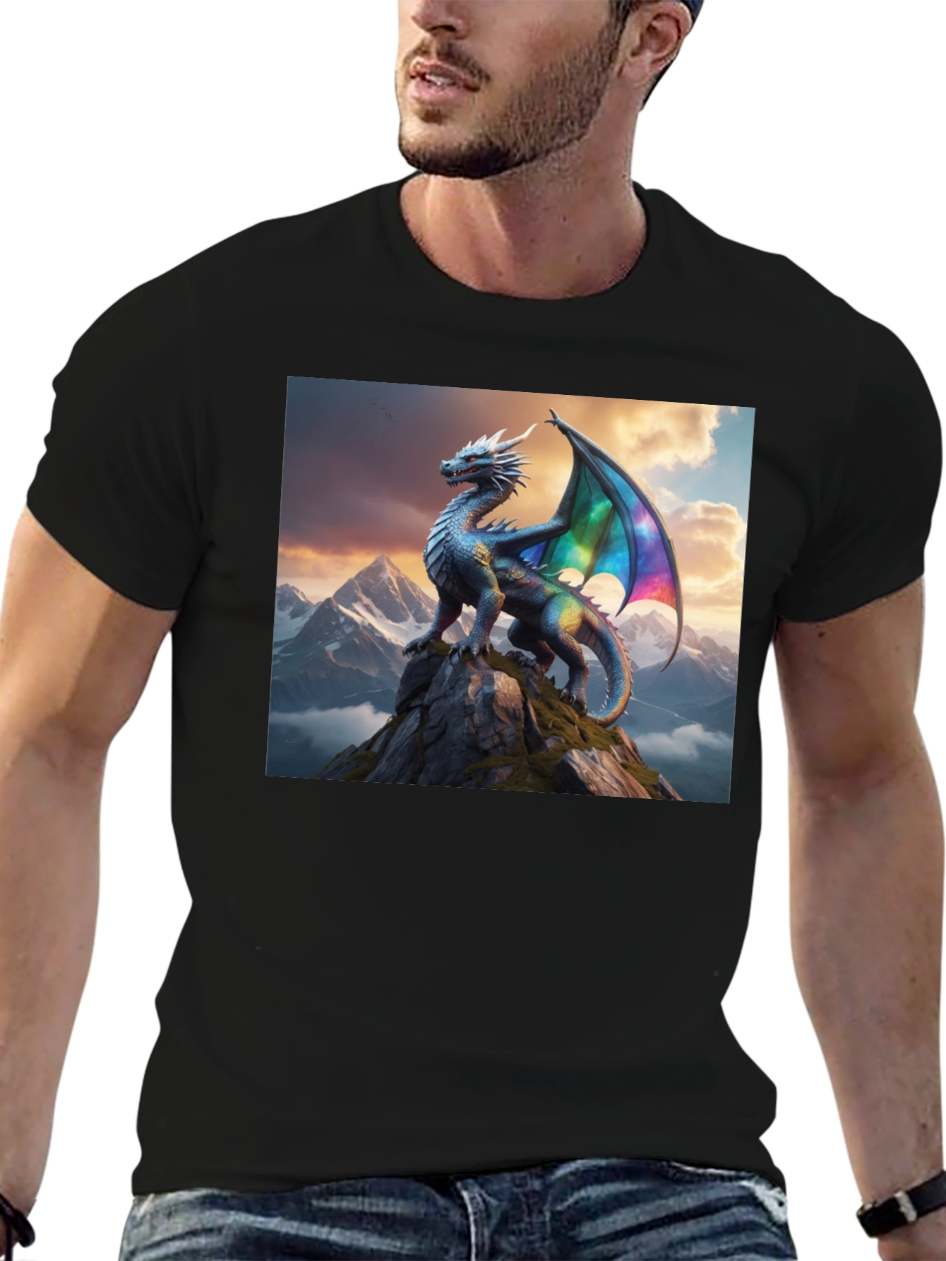 Dragon Peak Graphic Tee - Black Cotton Shirt