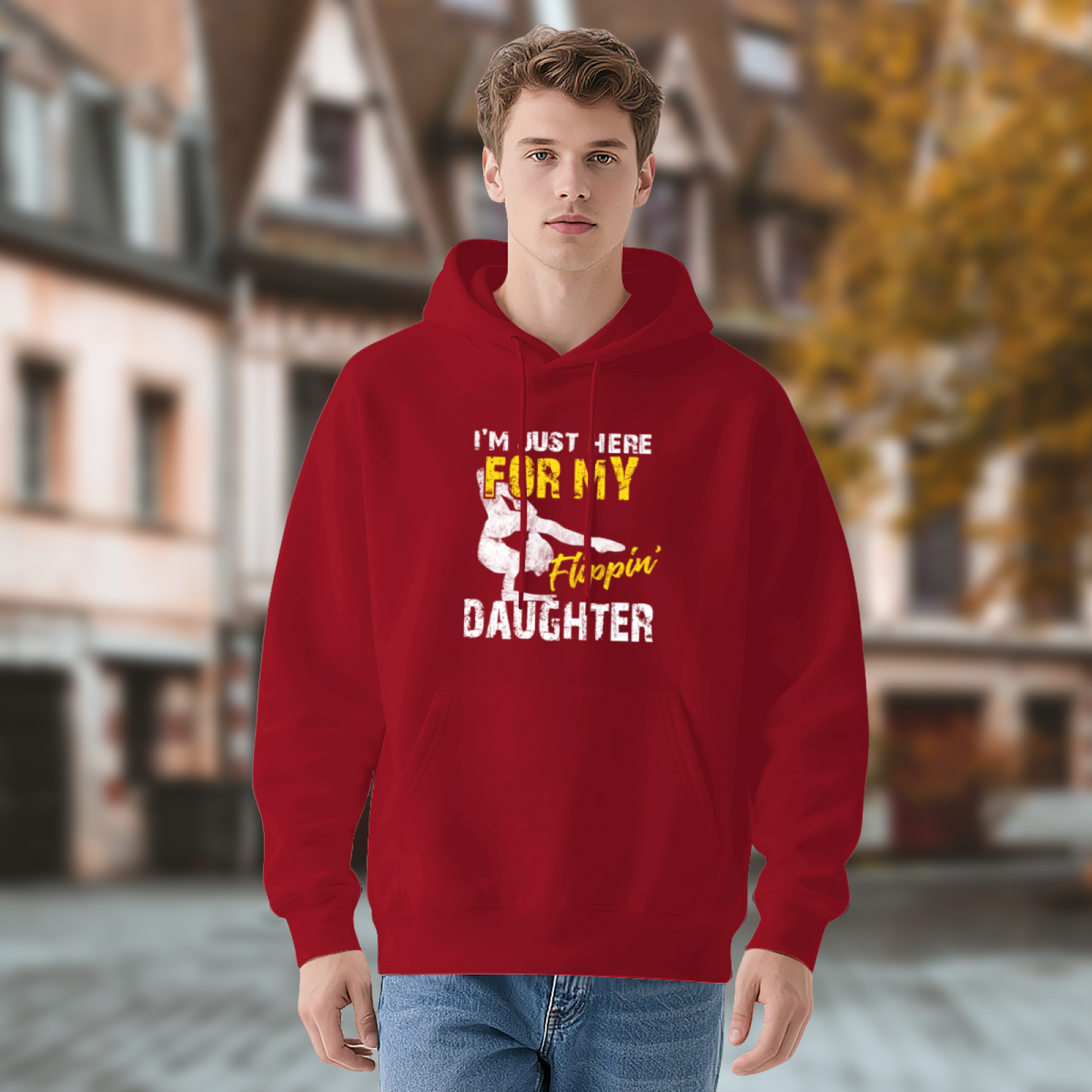 I¡¯m Just Here For My Flipin Daughter Gymnast Red Hoodie, Dad Cozy Proud Top
