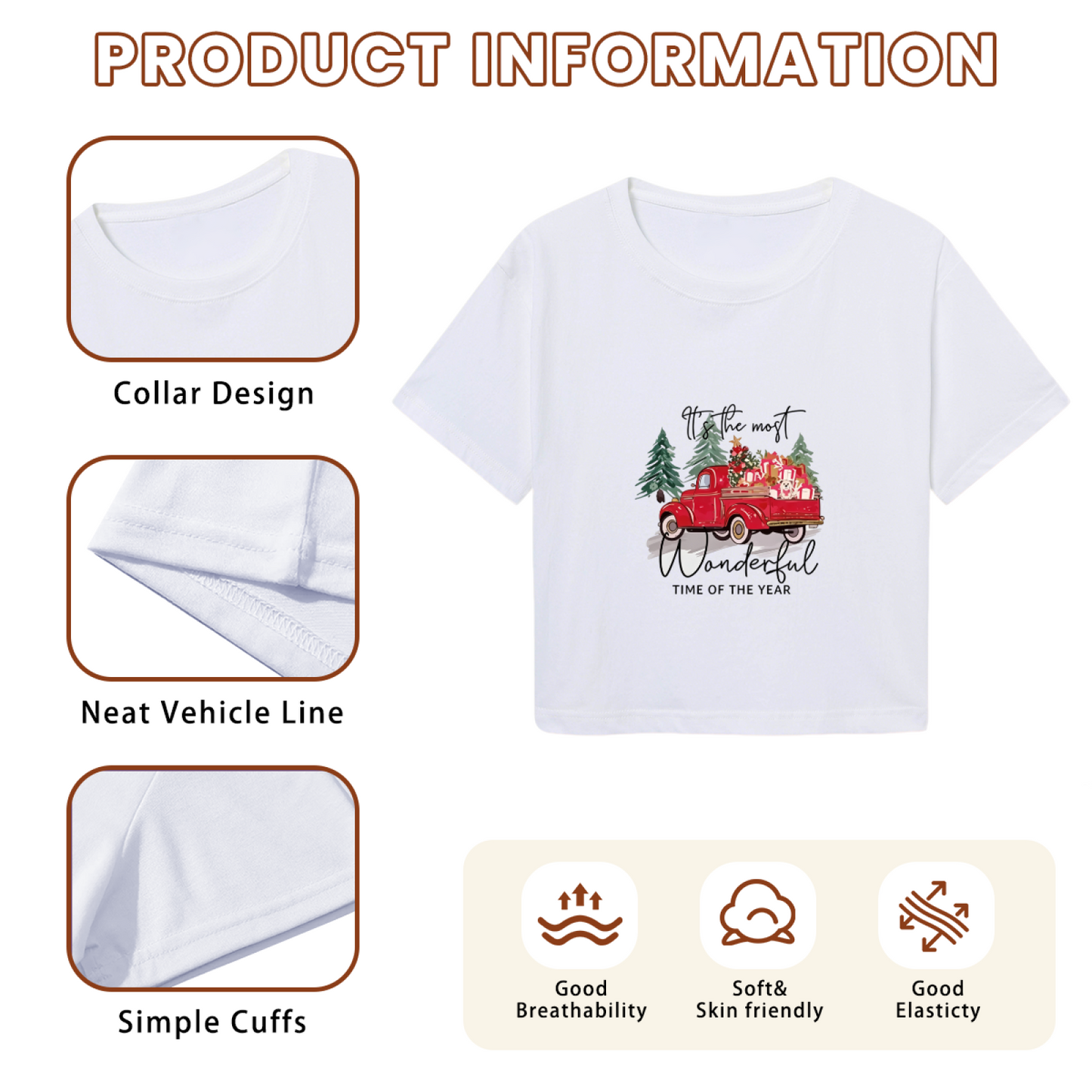 Vintage Red Truck Christmas Holiday Crop Tee