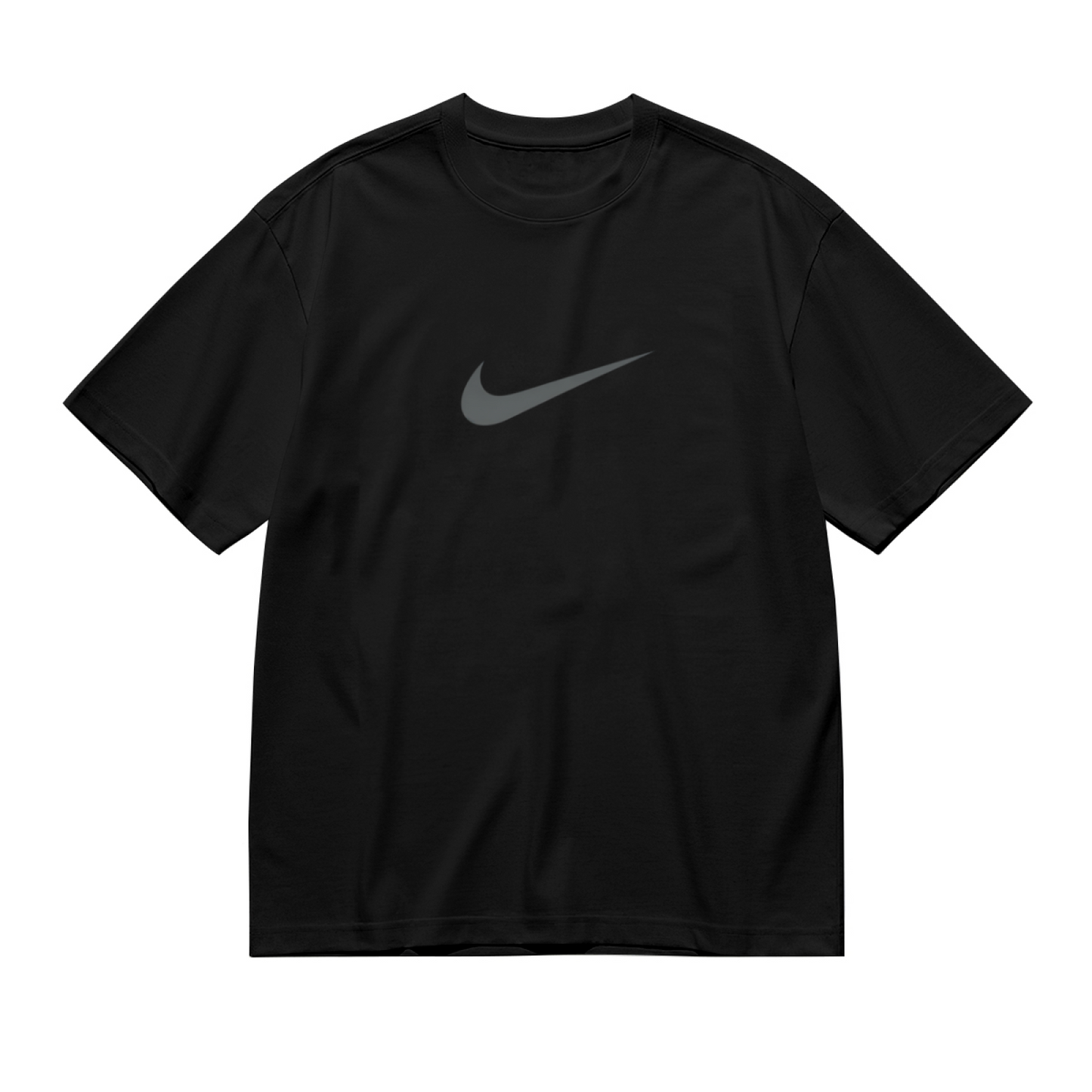 Simple Grey Swoosh Logo Basic Plus Size Women Black Casual T?Shirt